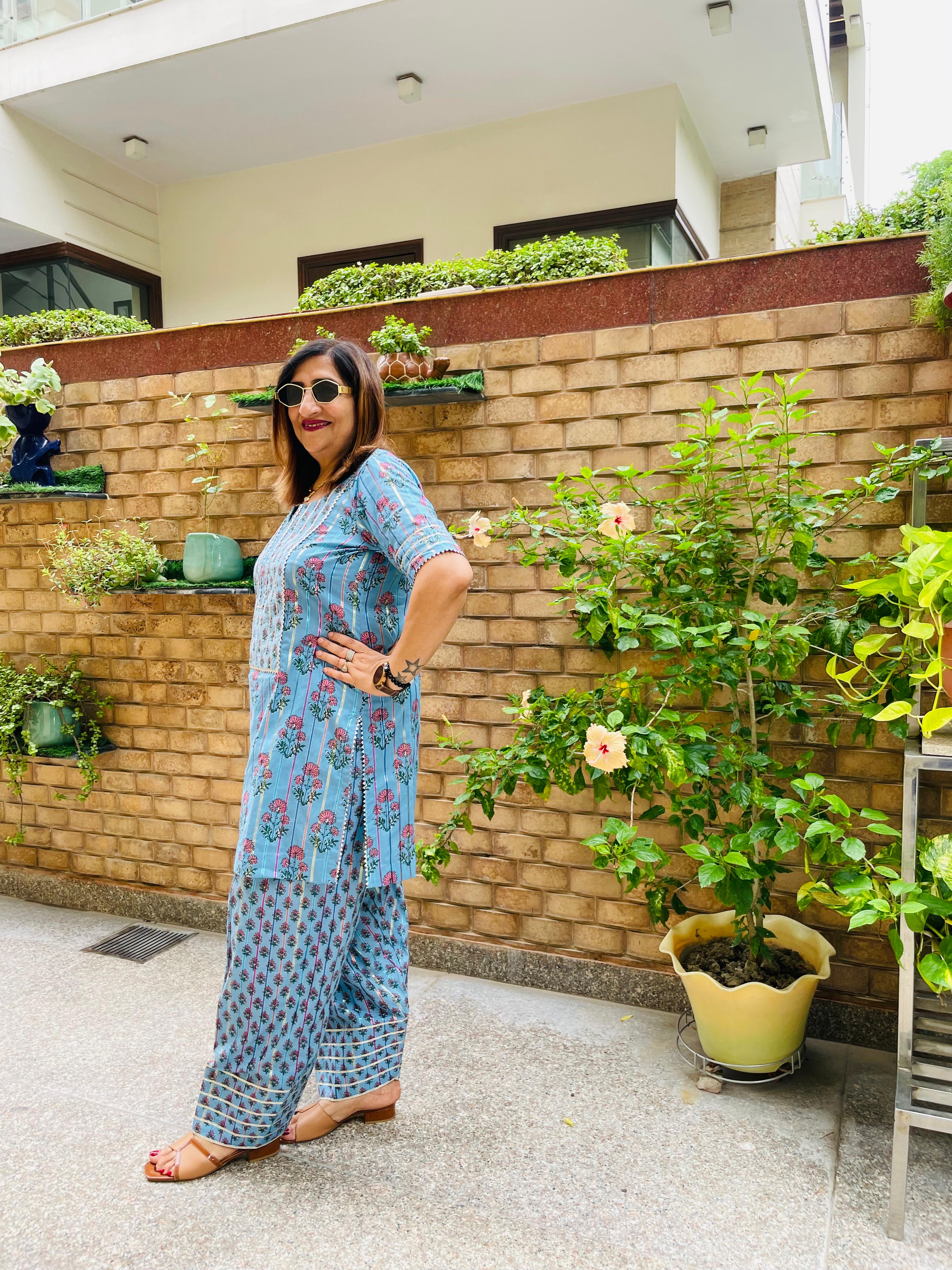 Blue Cotton Farshi Salwar Co-Ord