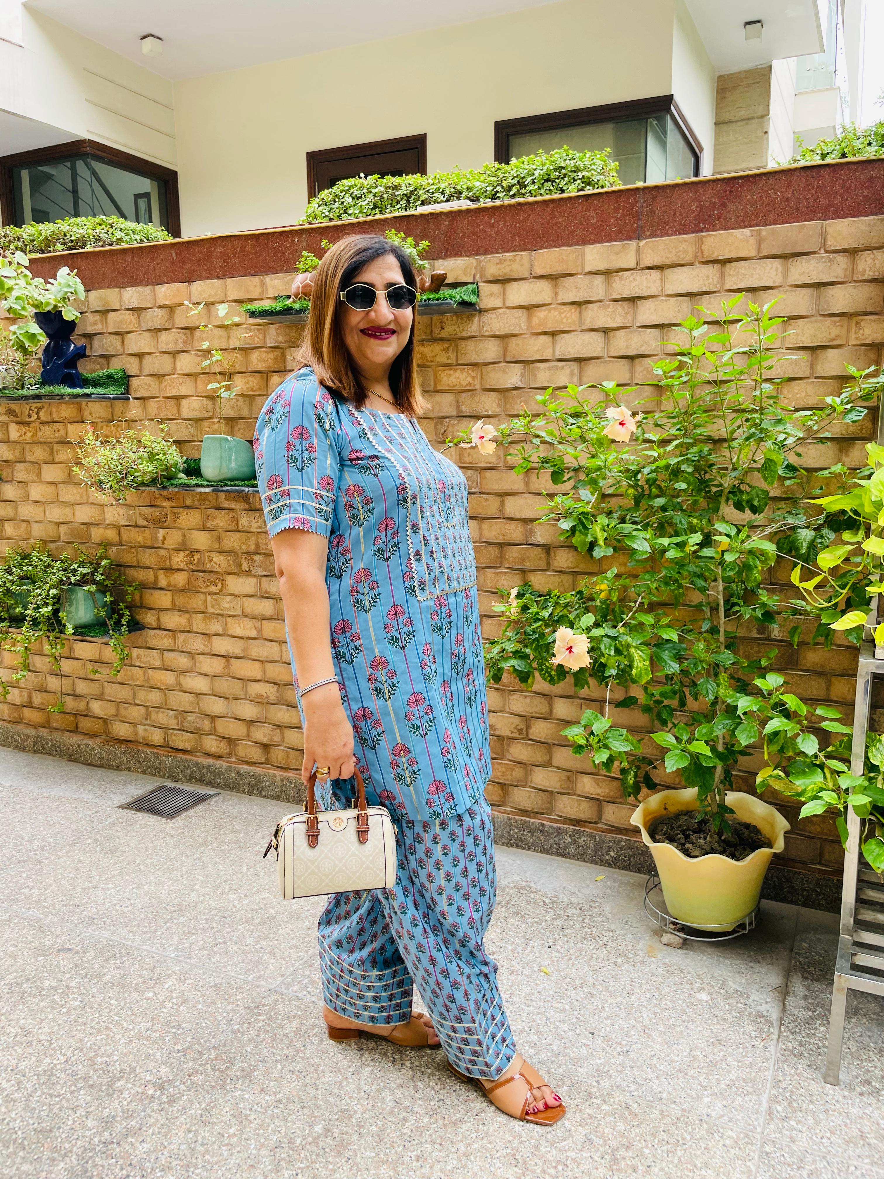 Blue Cotton Farshi Salwar Co-Ord