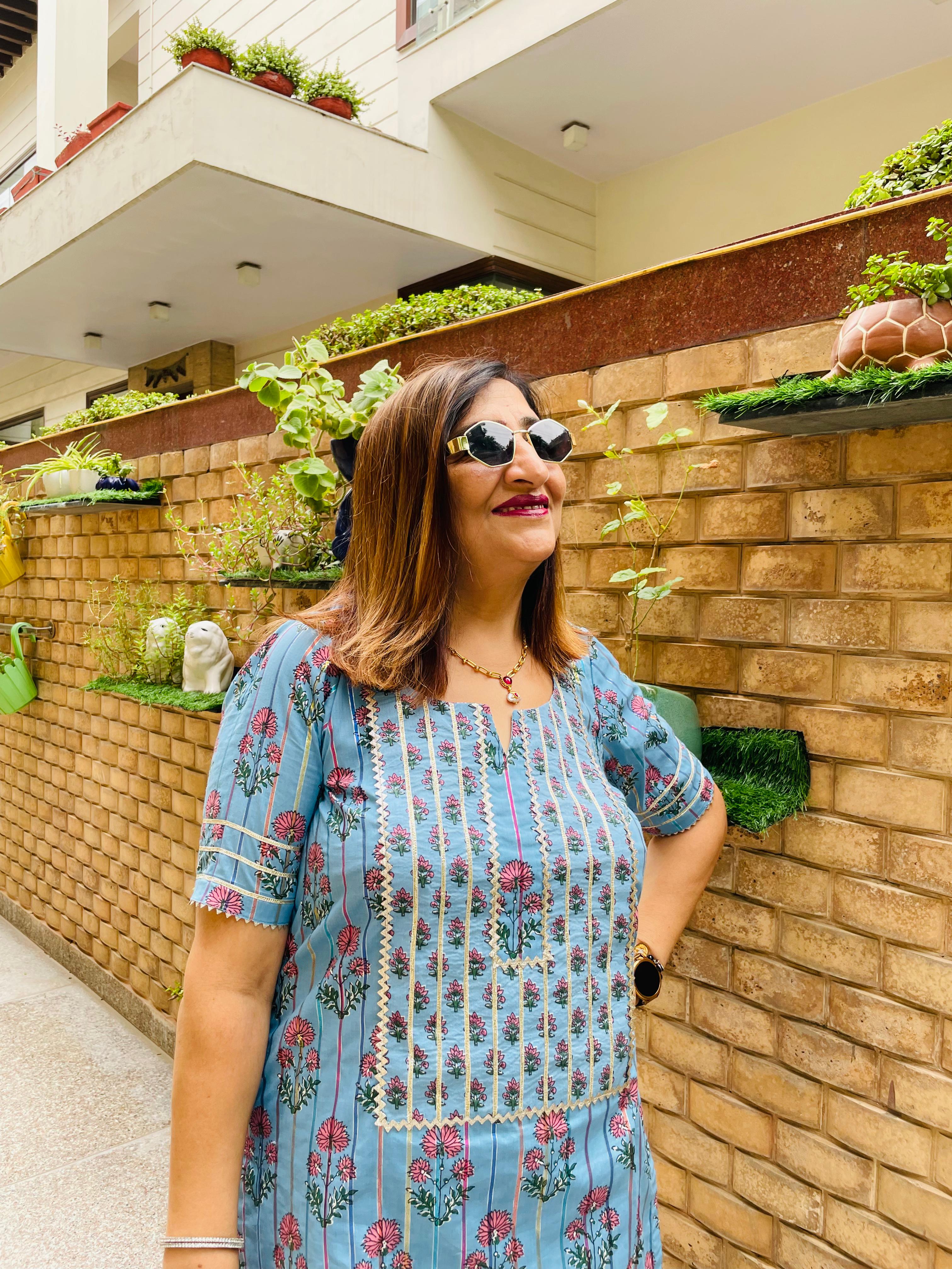 Blue Cotton Farshi Salwar Co-Ord