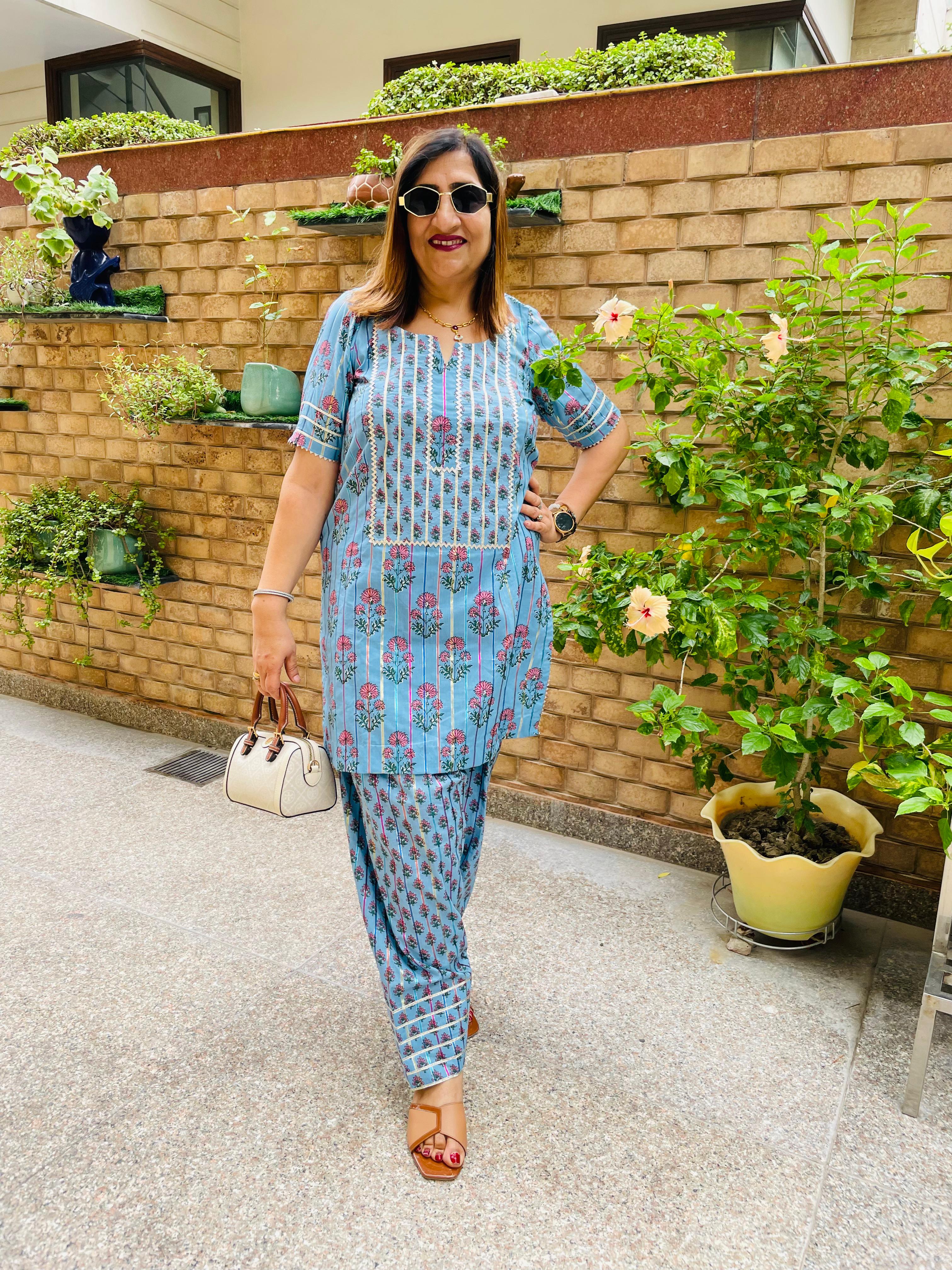 Blue Cotton Farshi Salwar Co-Ord