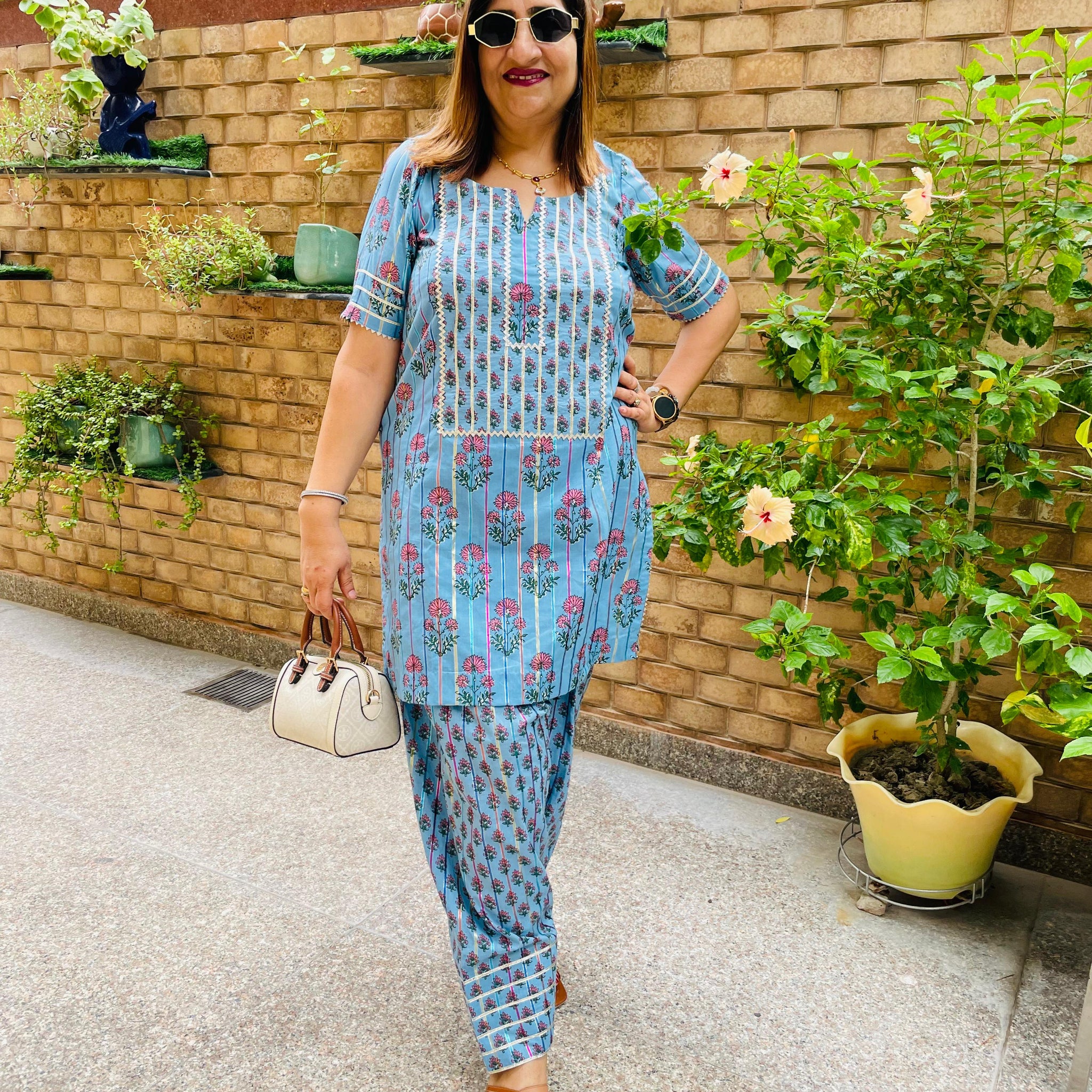 Blue Cotton Farshi Salwar Co-Ord