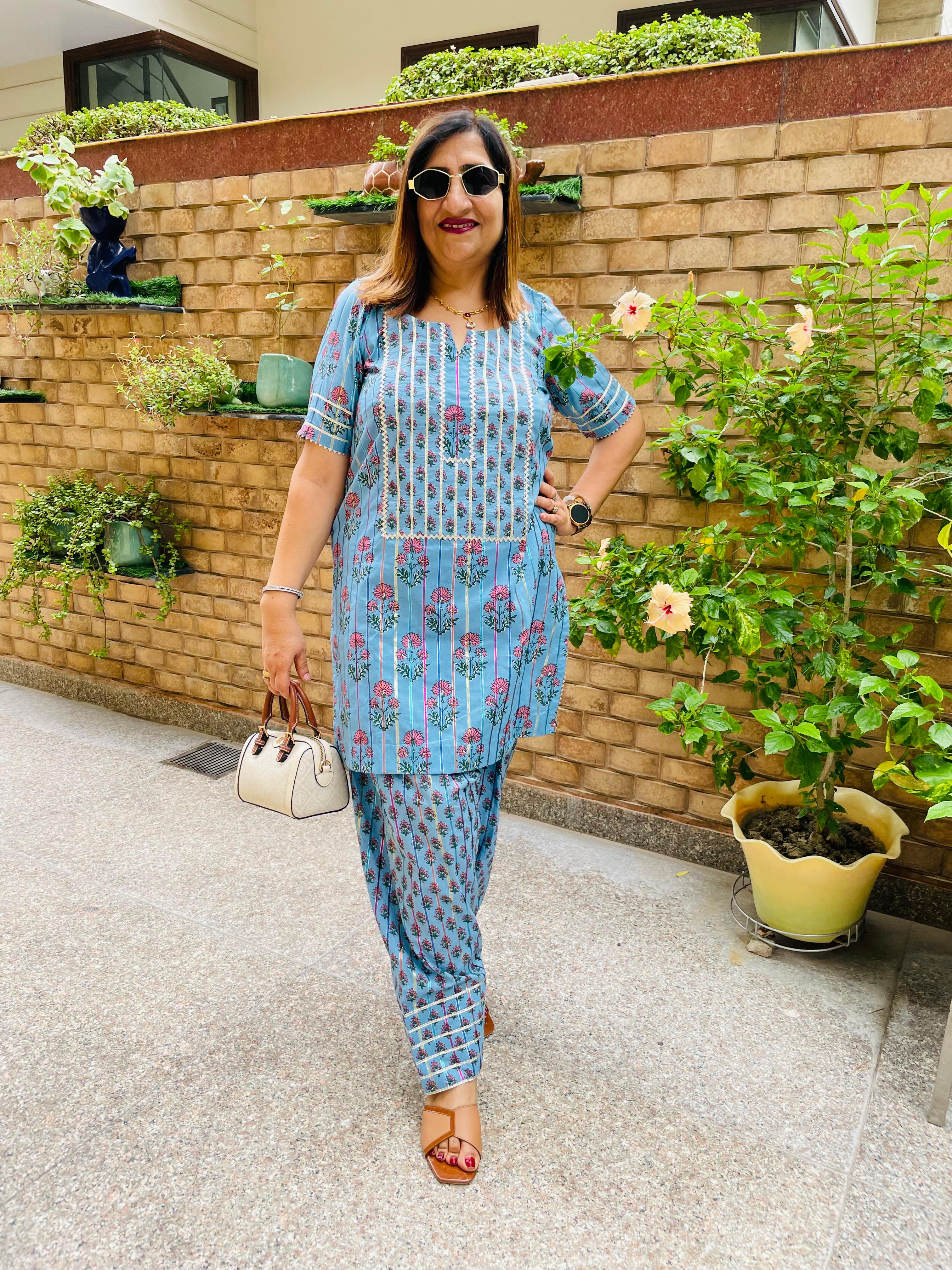 Blue Cotton Farshi Salwar Co-Ord