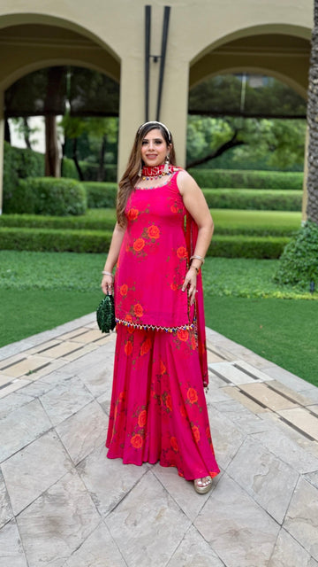Hot Pink Muslin Garara Suit