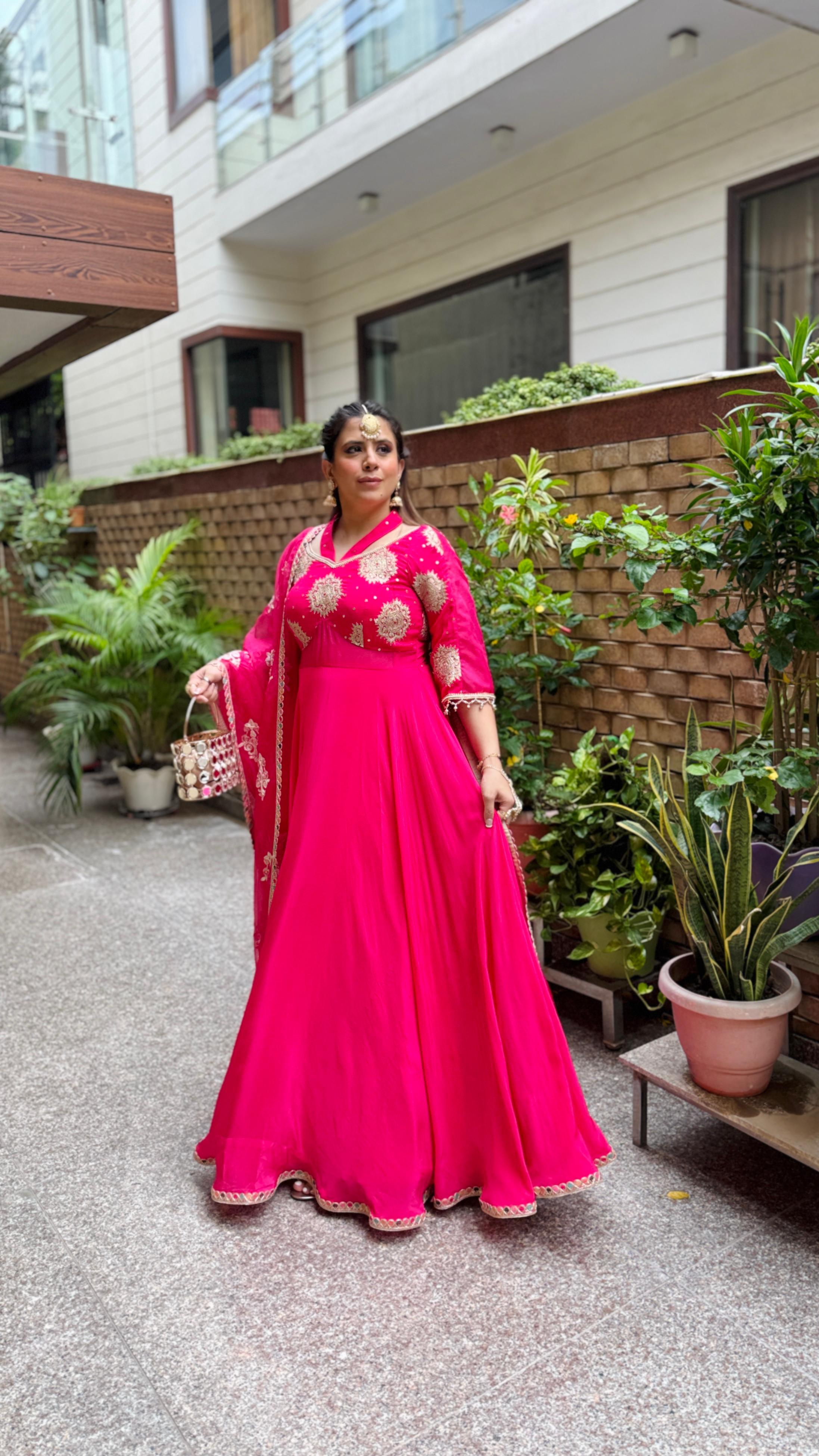 Gorgeous Pink Crepe Anarkali