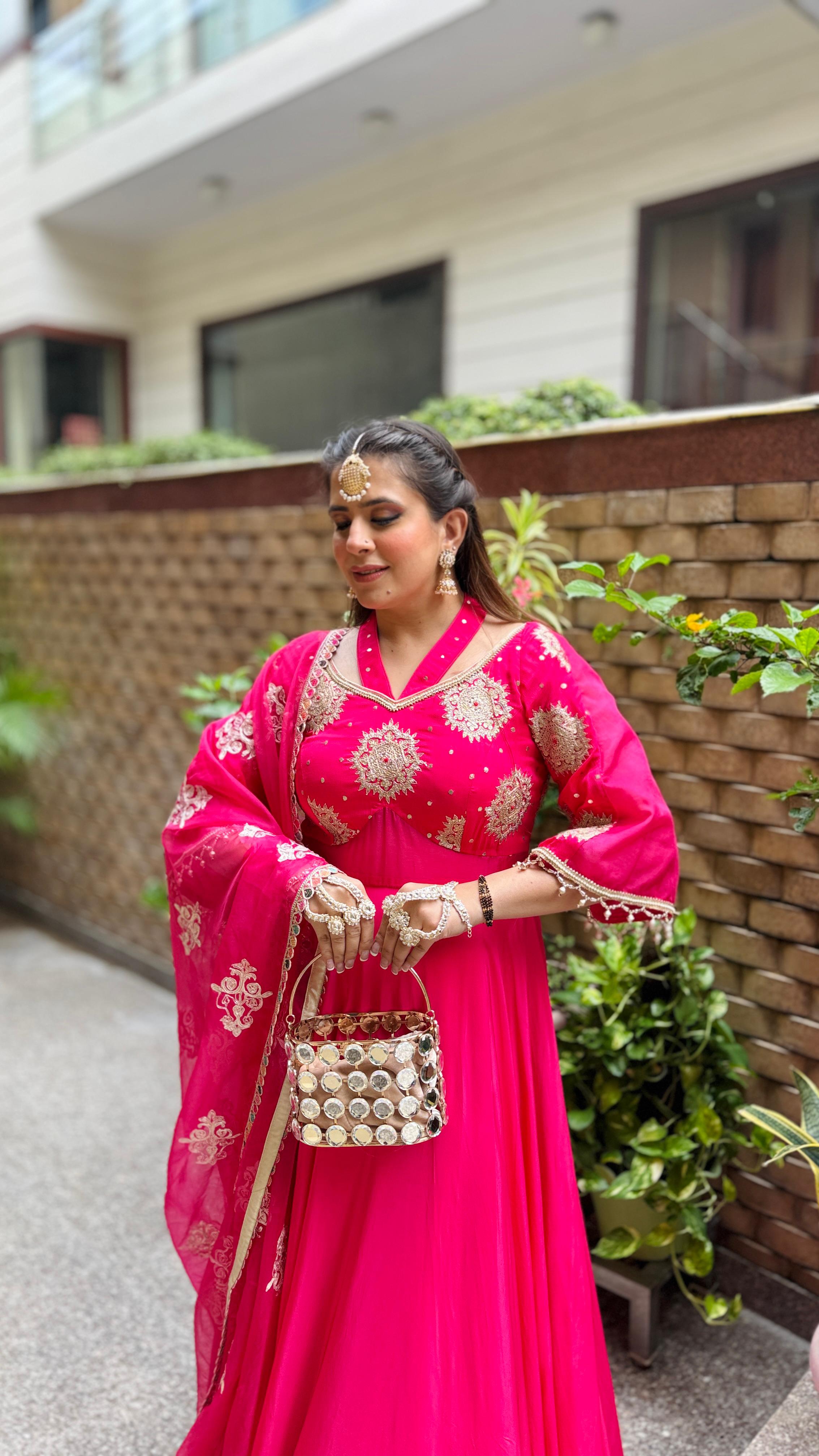 Gorgeous Pink Crepe Anarkali