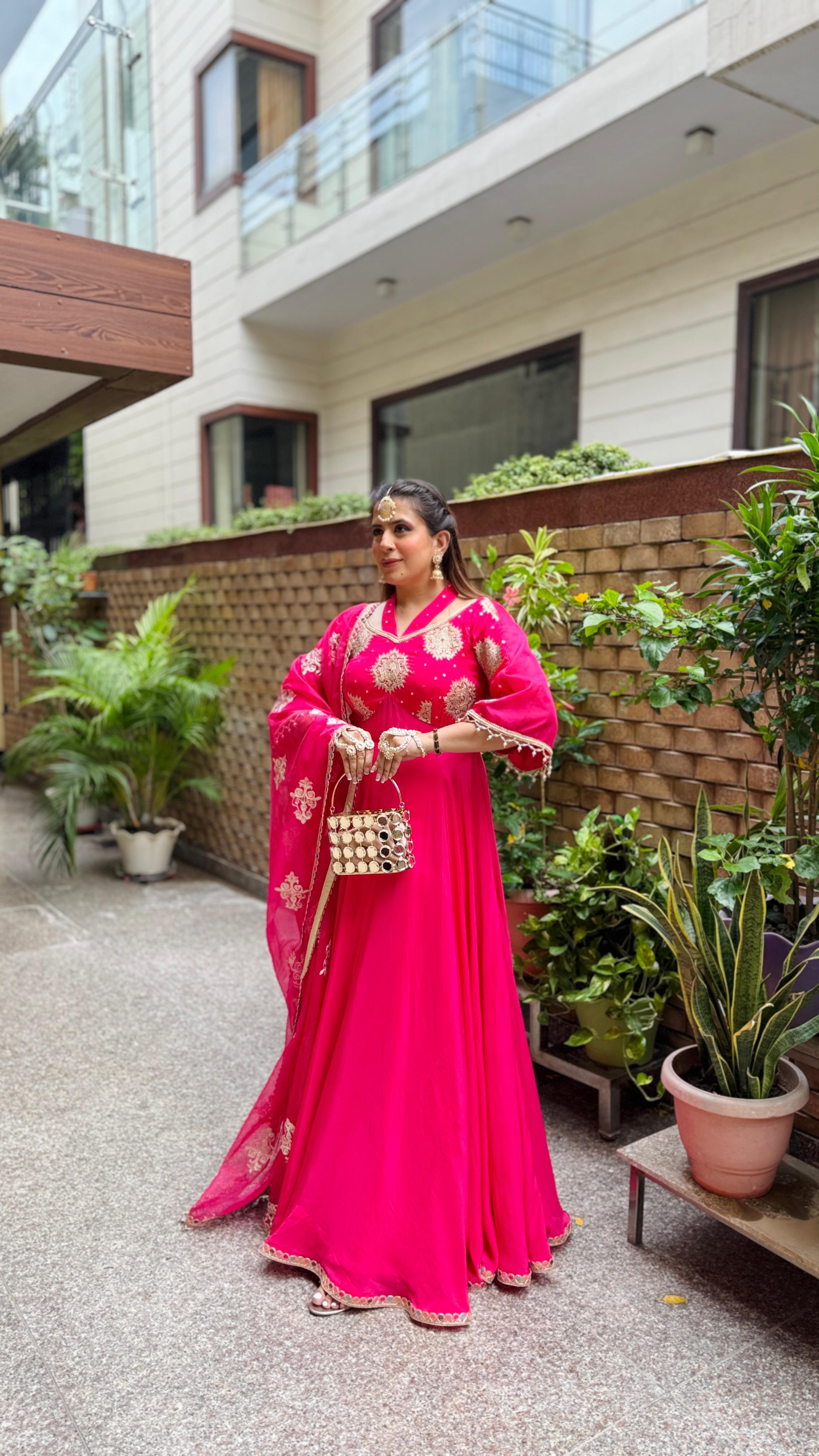 Gorgeous Pink Crepe Anarkali