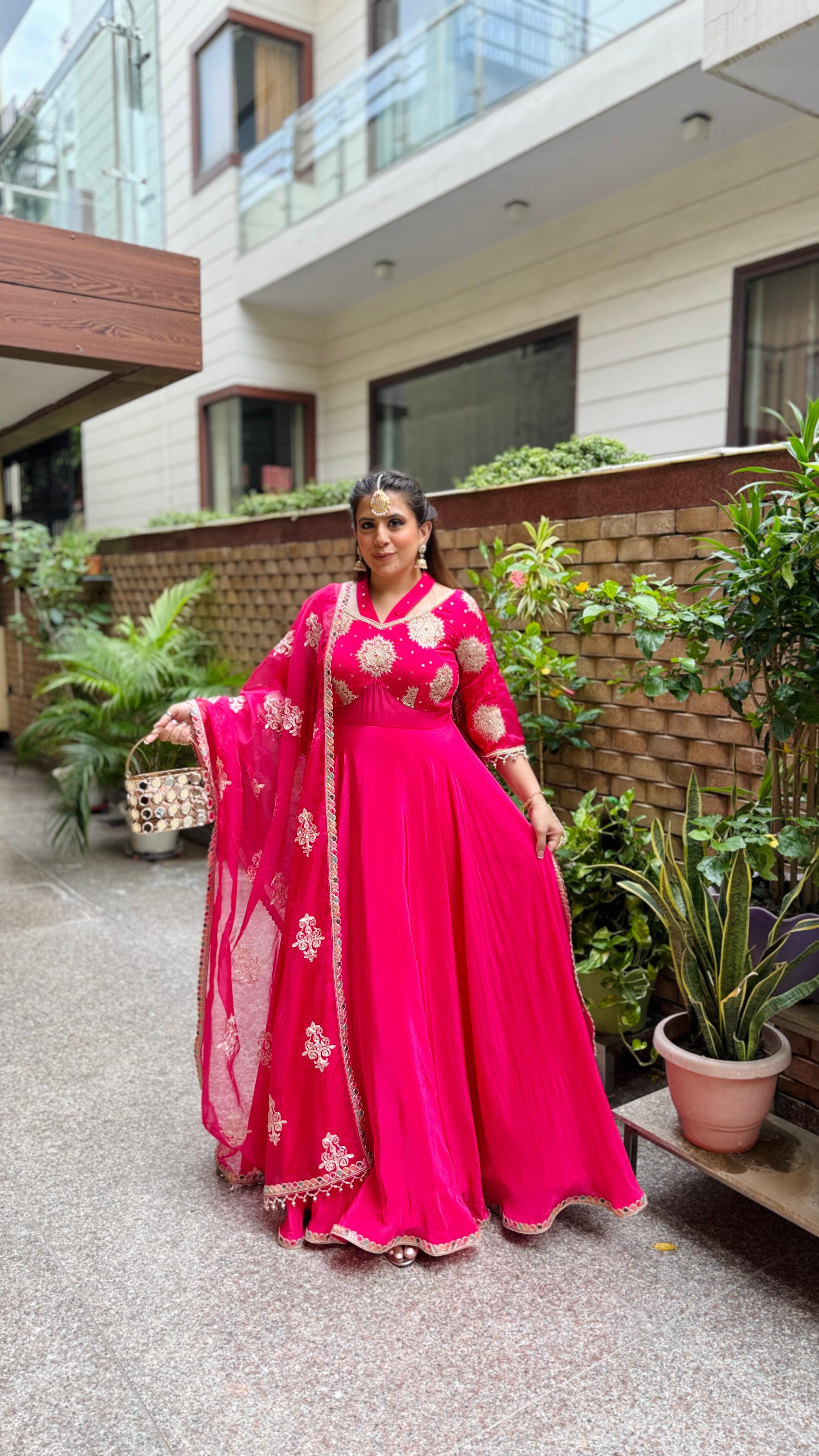 Gorgeous Pink Crepe Anarkali