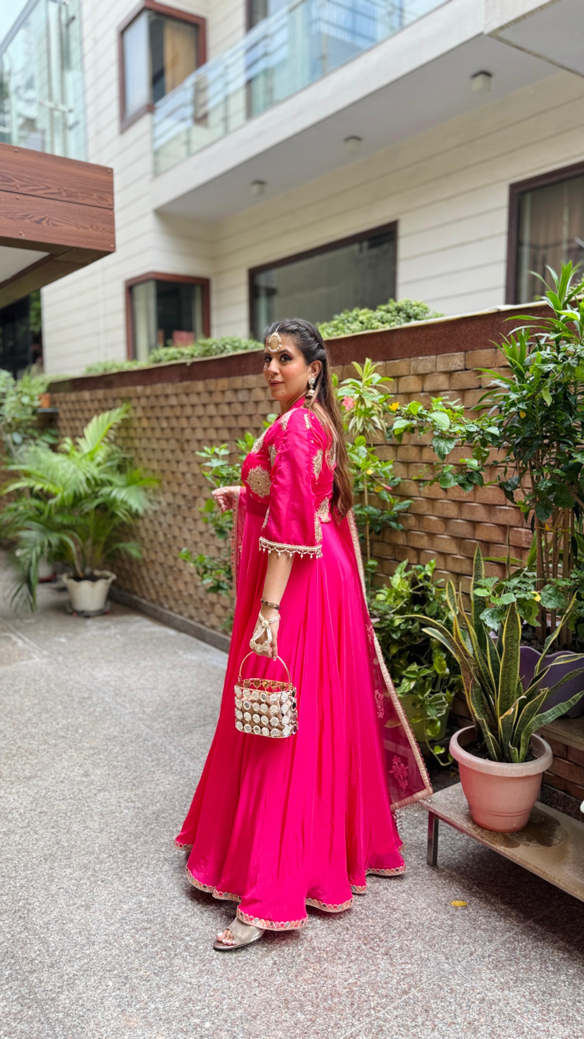 Gorgeous Pink Crepe Anarkali