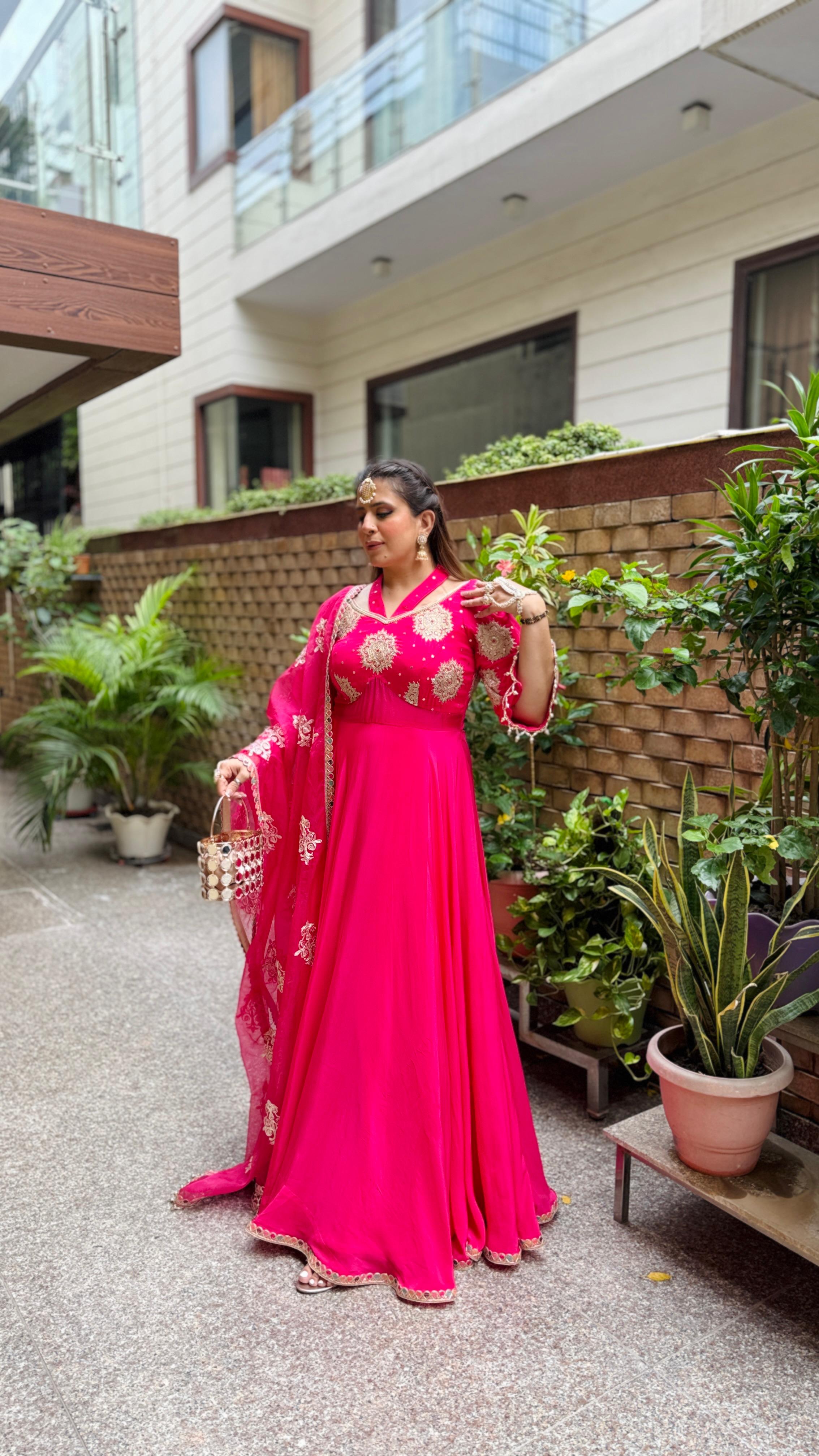 Gorgeous Pink Crepe Anarkali