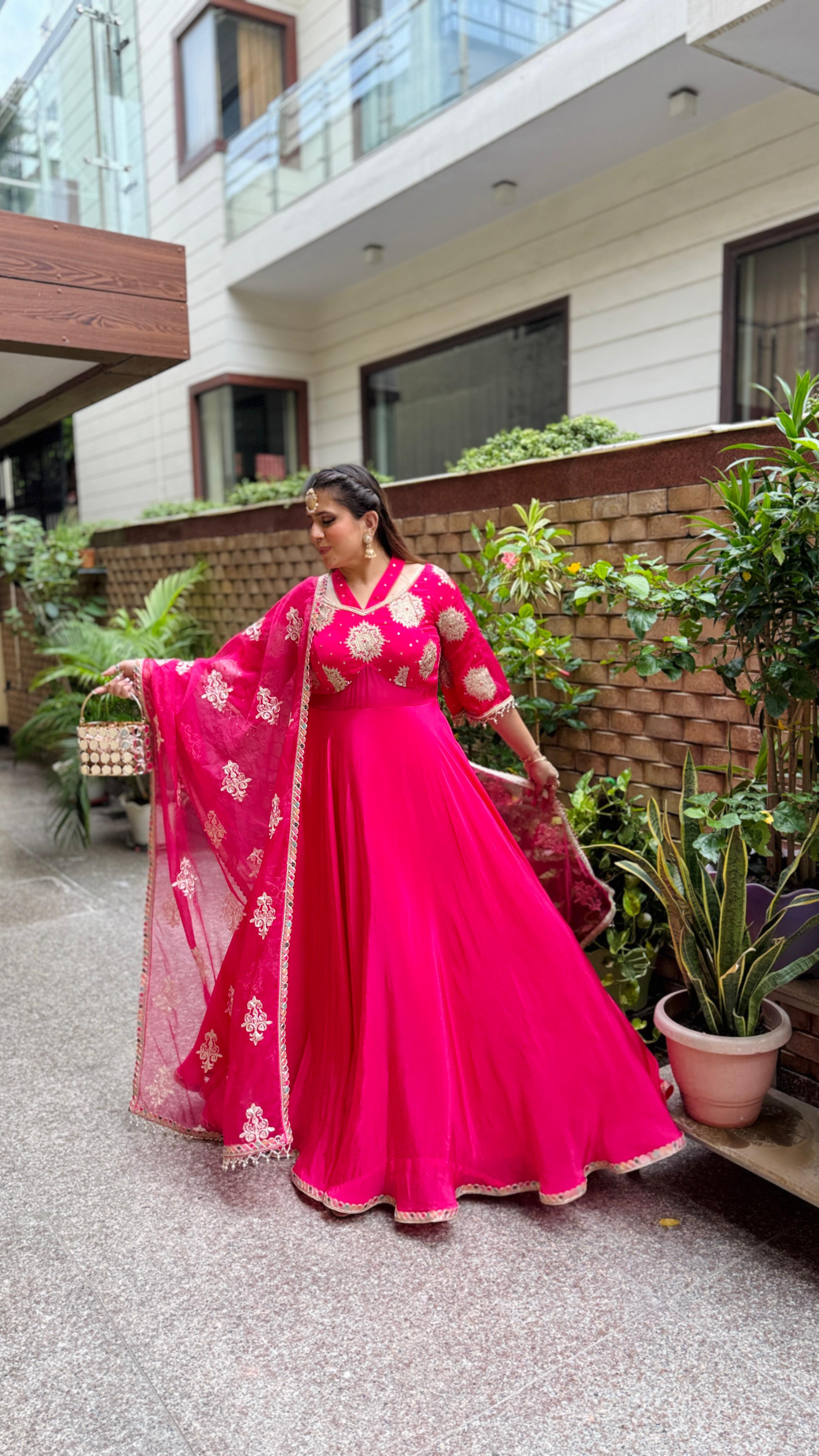 Gorgeous Pink Crepe Anarkali