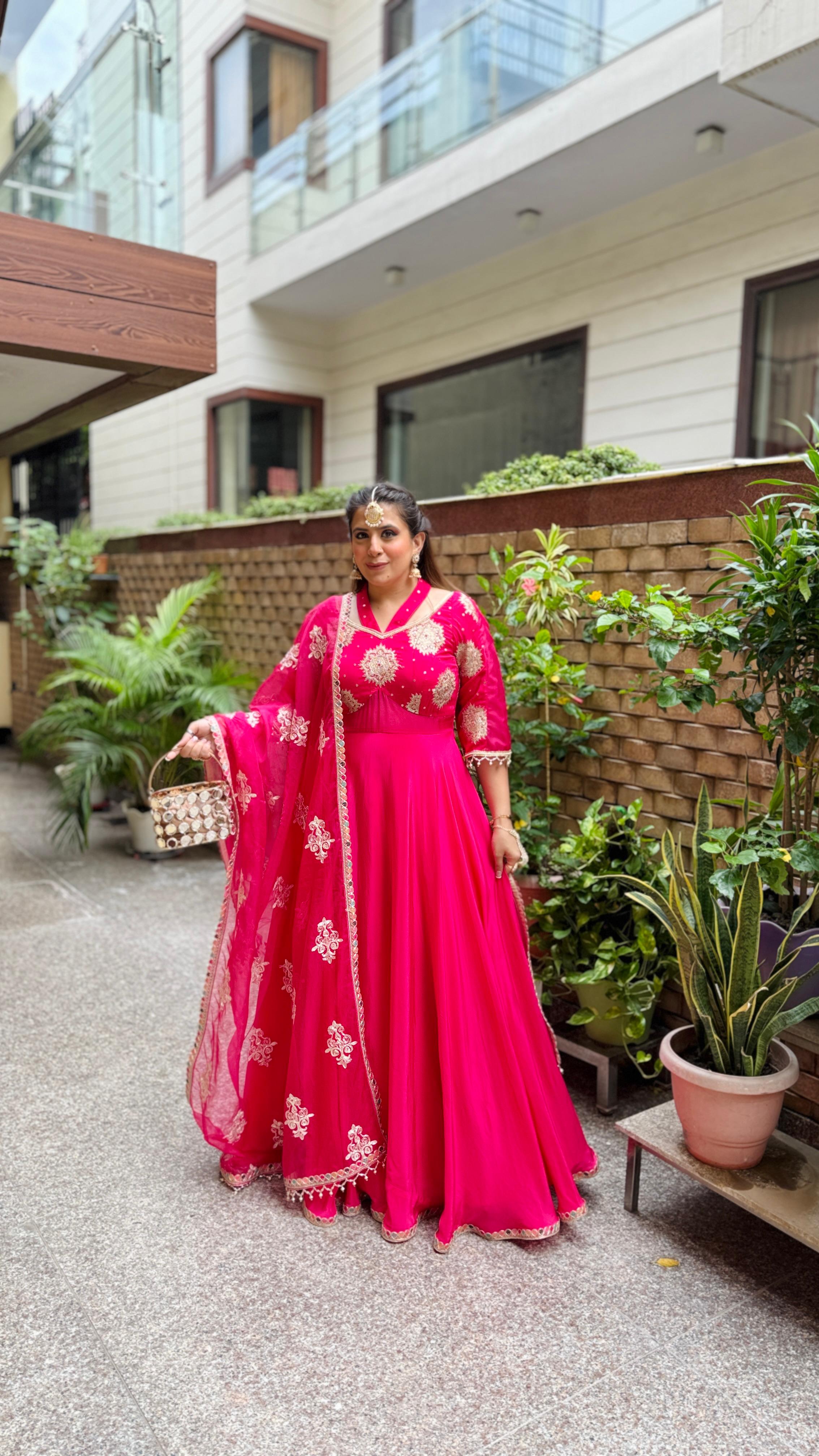 Gorgeous Pink Crepe Anarkali