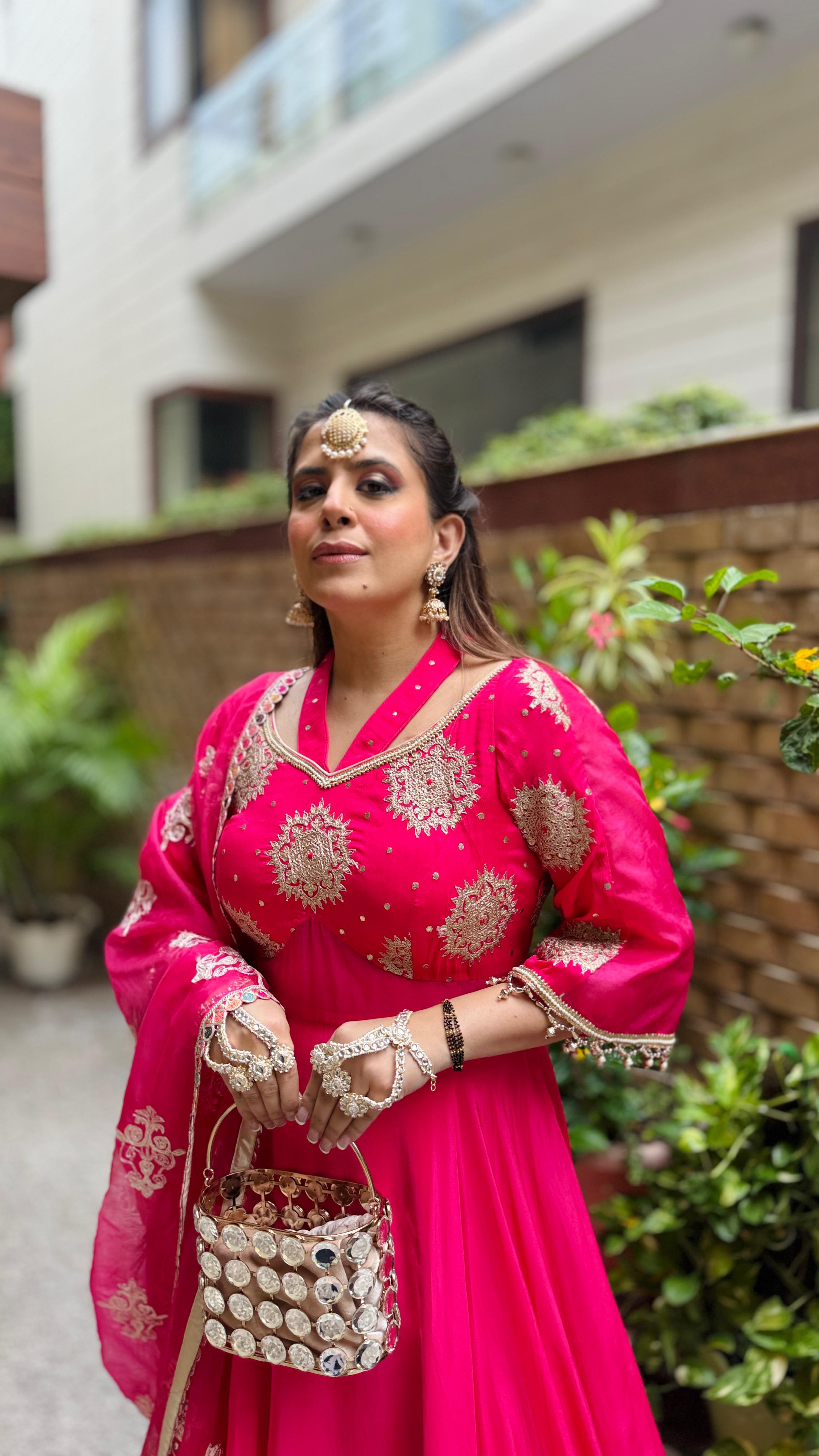 Gorgeous Pink Crepe Anarkali