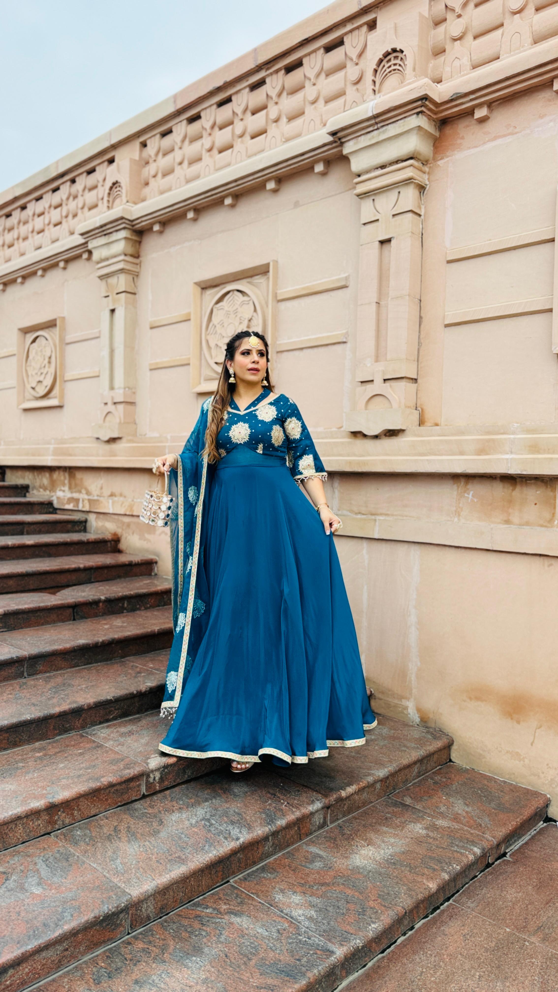 Peacock Crepe Anarkali