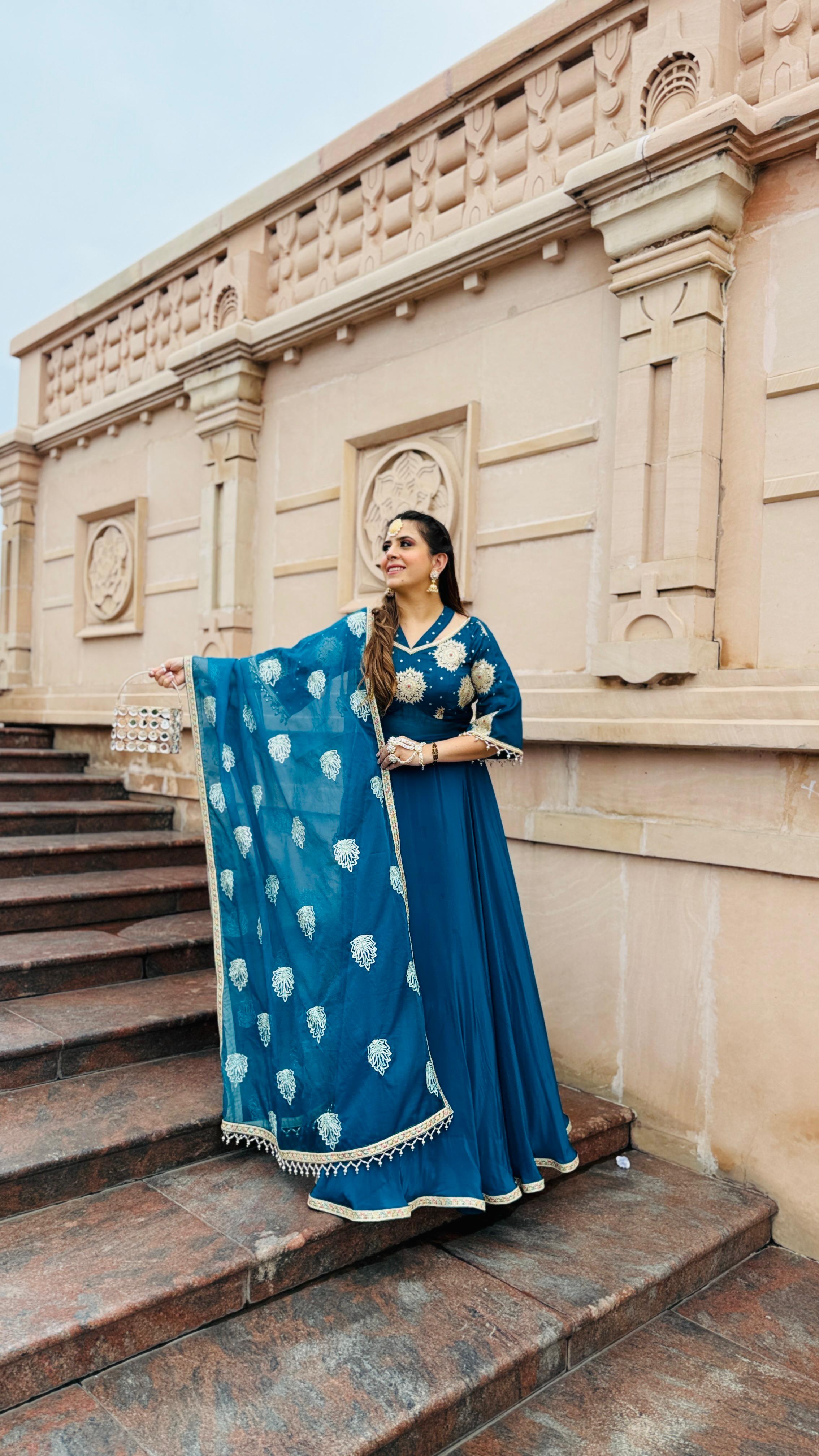 Peacock Crepe Anarkali
