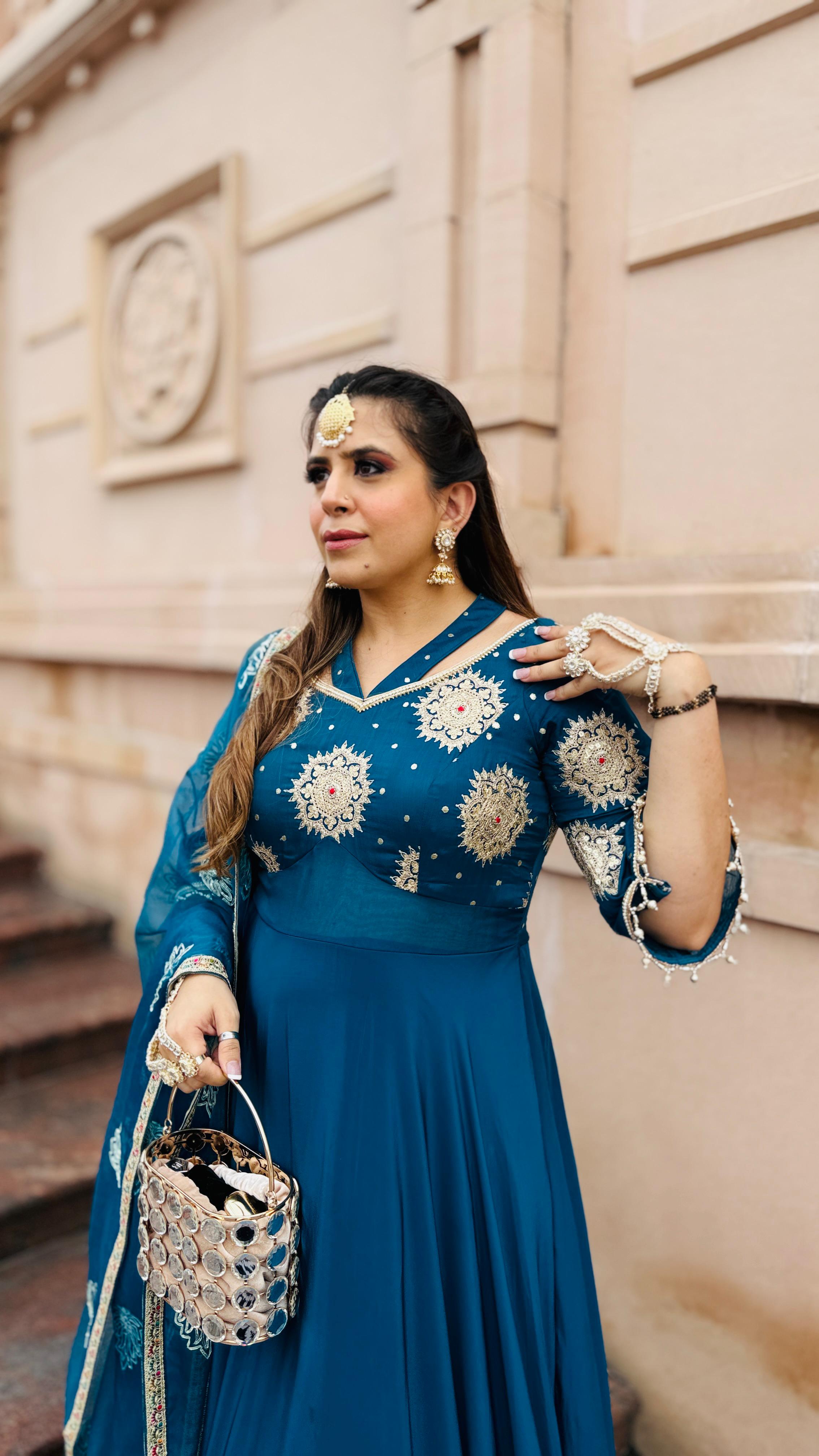 Peacock Crepe Anarkali