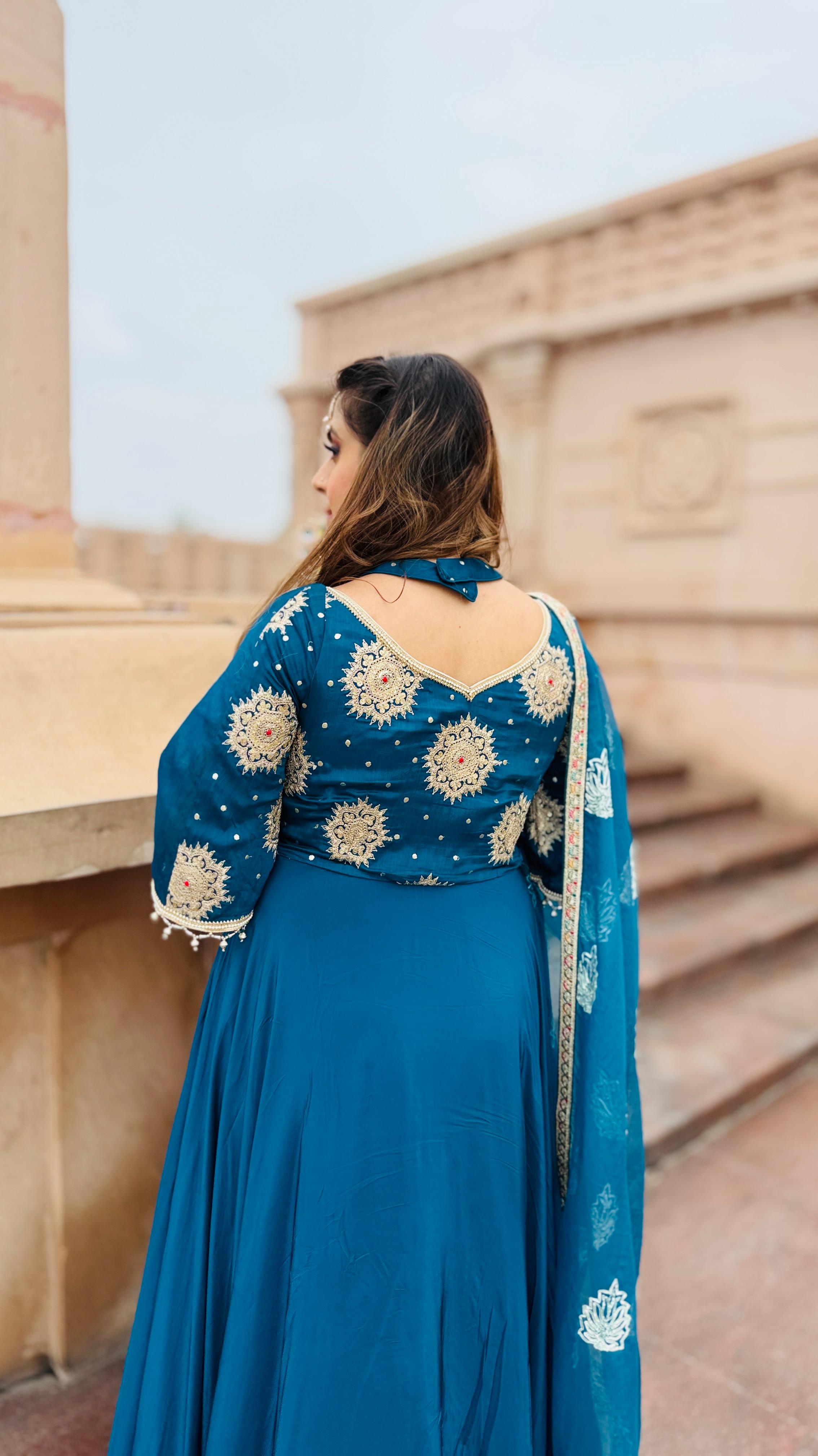 Peacock Crepe Anarkali