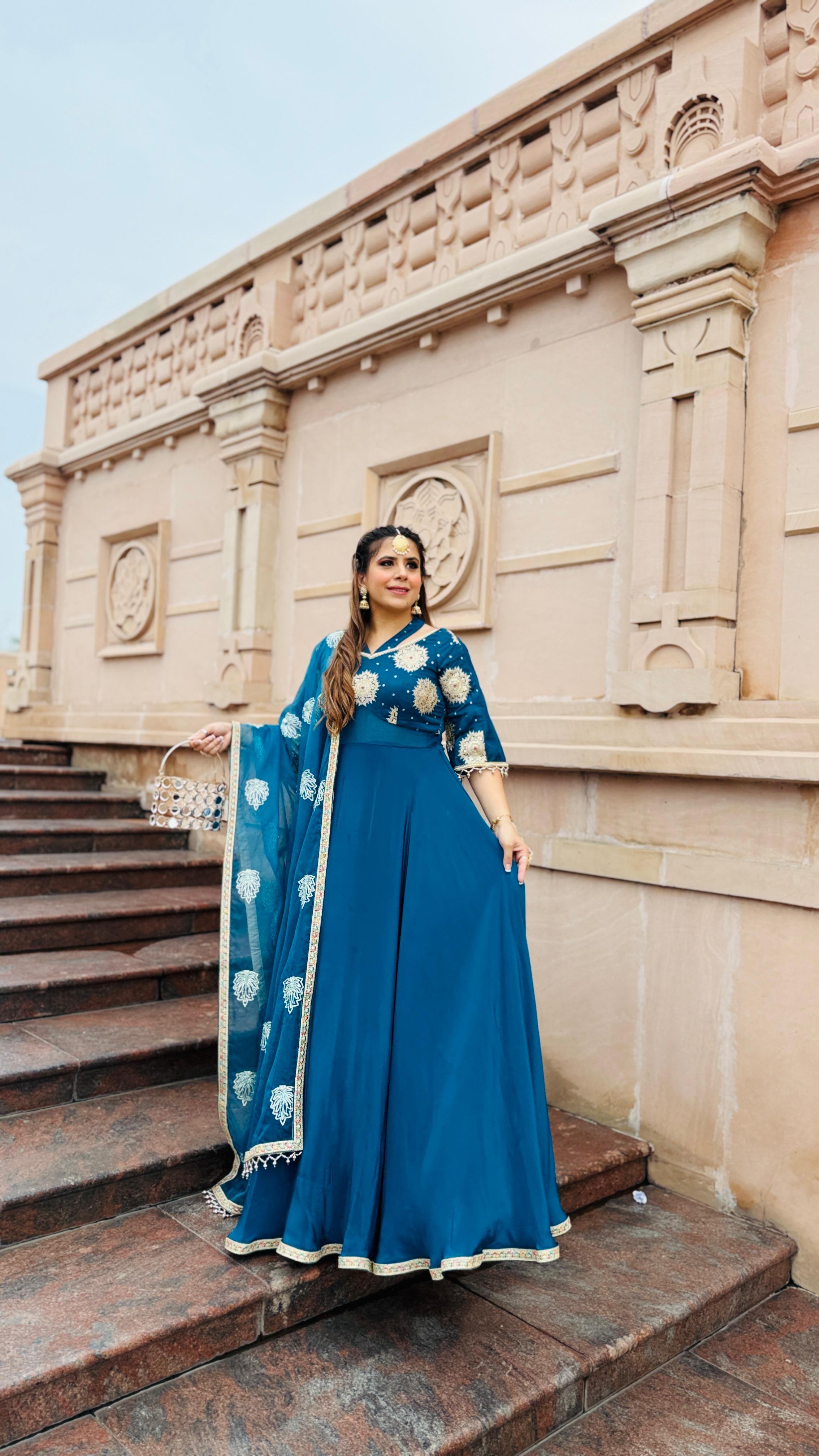 Peacock Crepe Anarkali