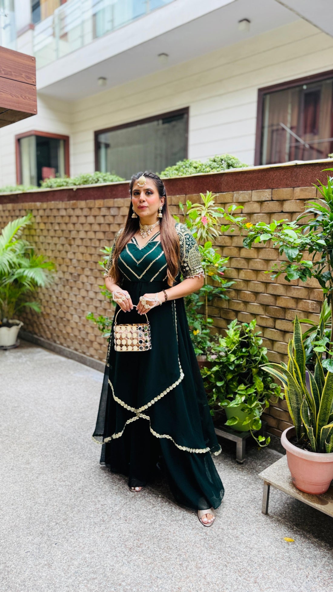 Bottle Green High Low Sharara Co Ord