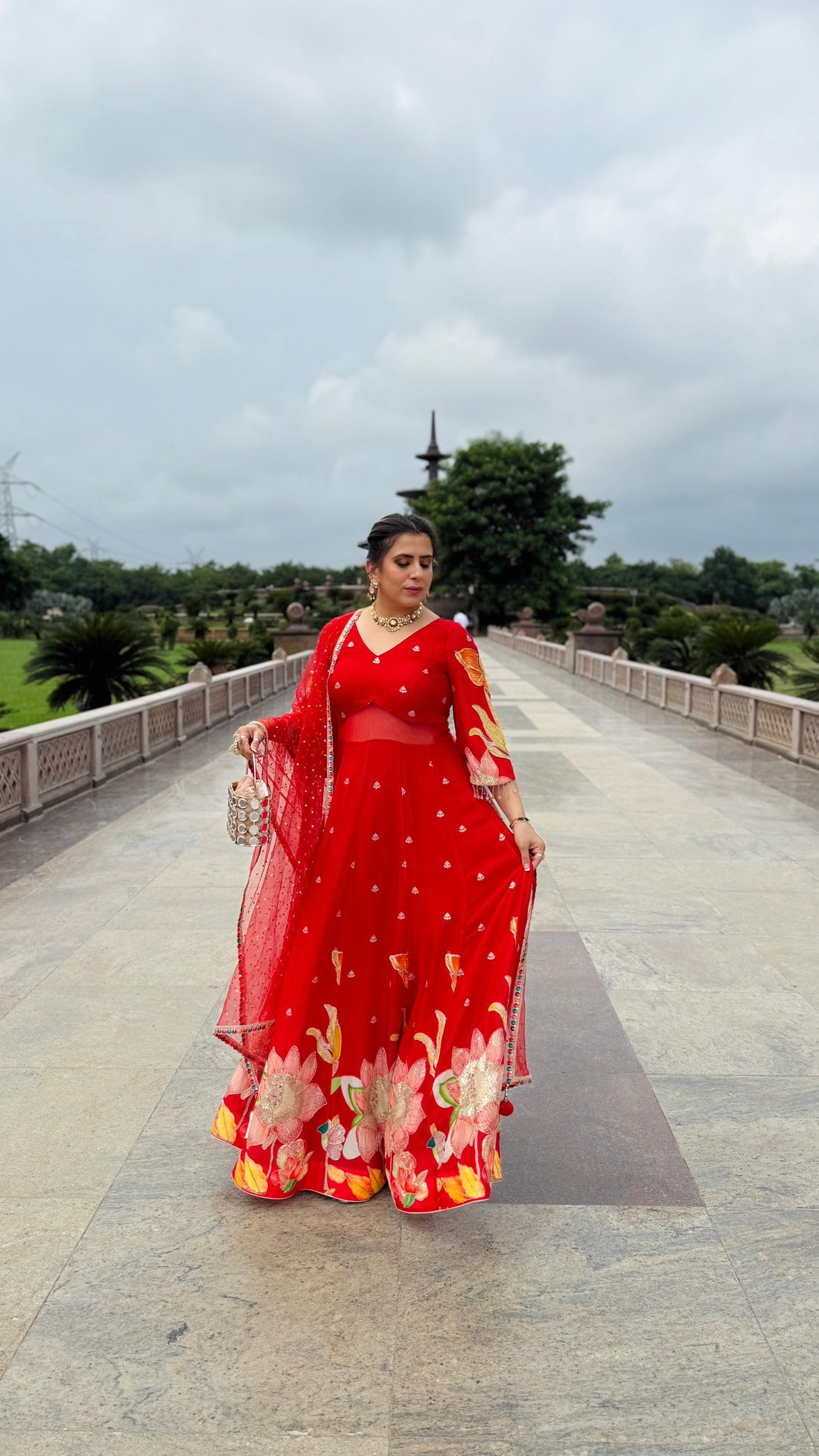 Red Art Work Anarkali