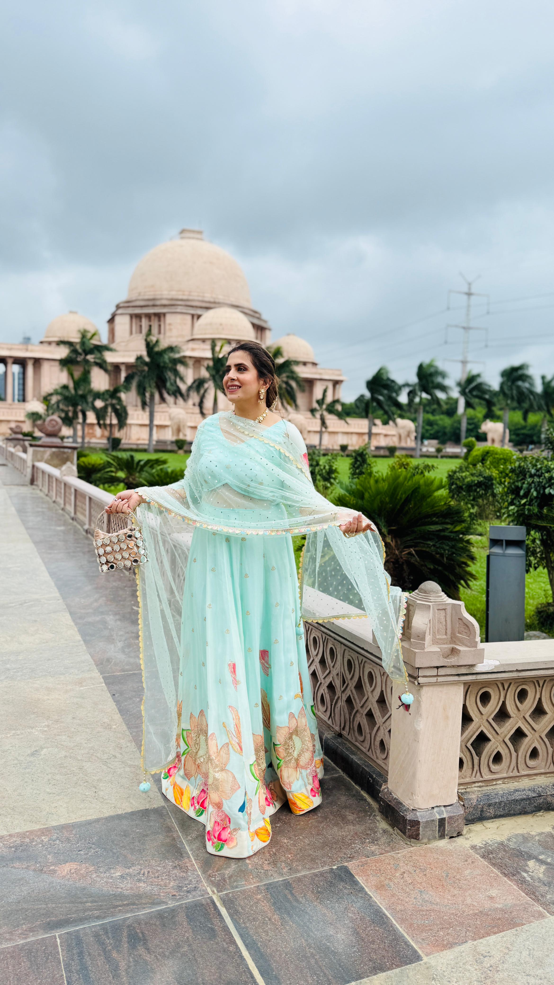 Mint Art Work Anarkali