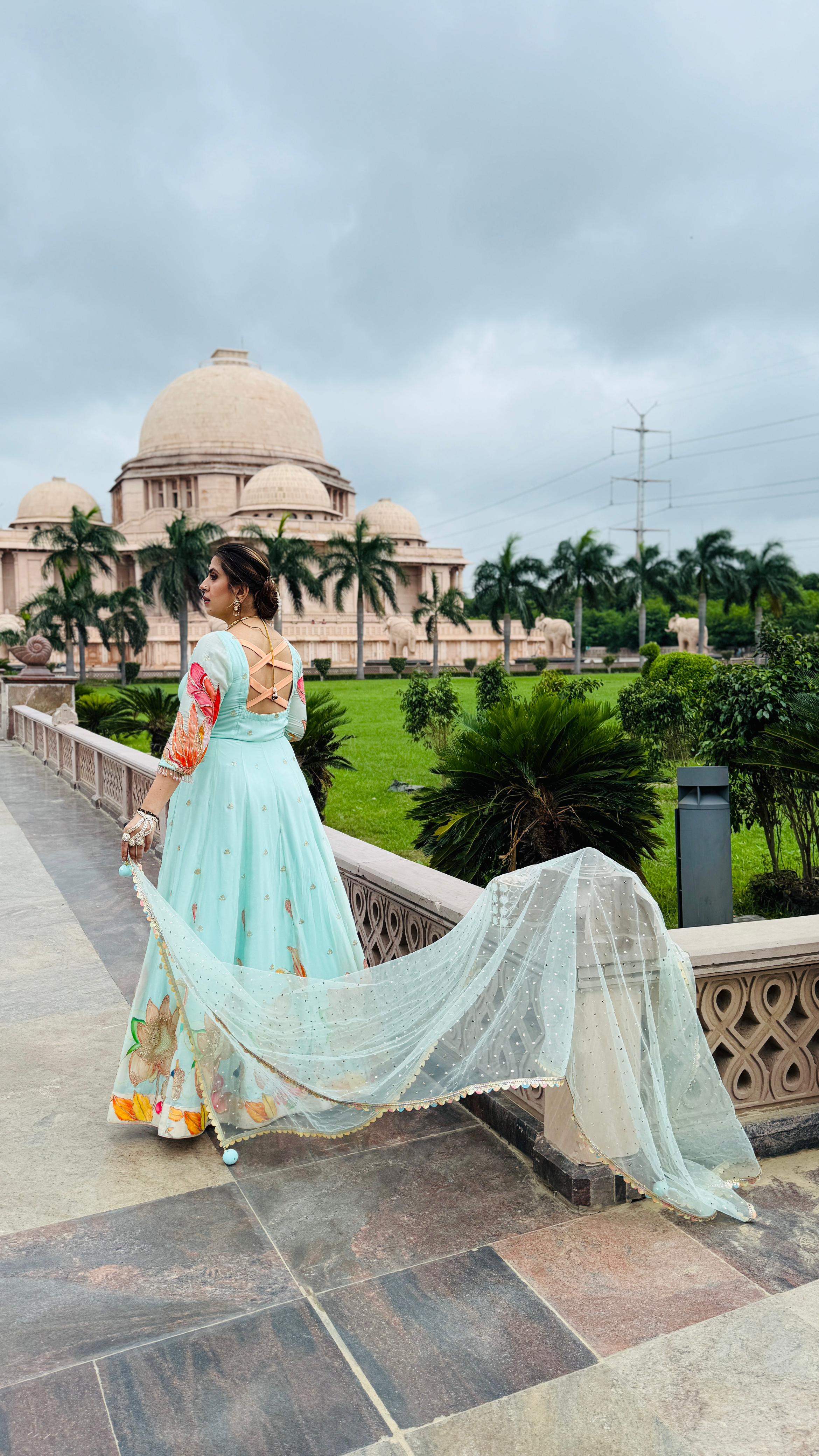 Mint Art Work Anarkali