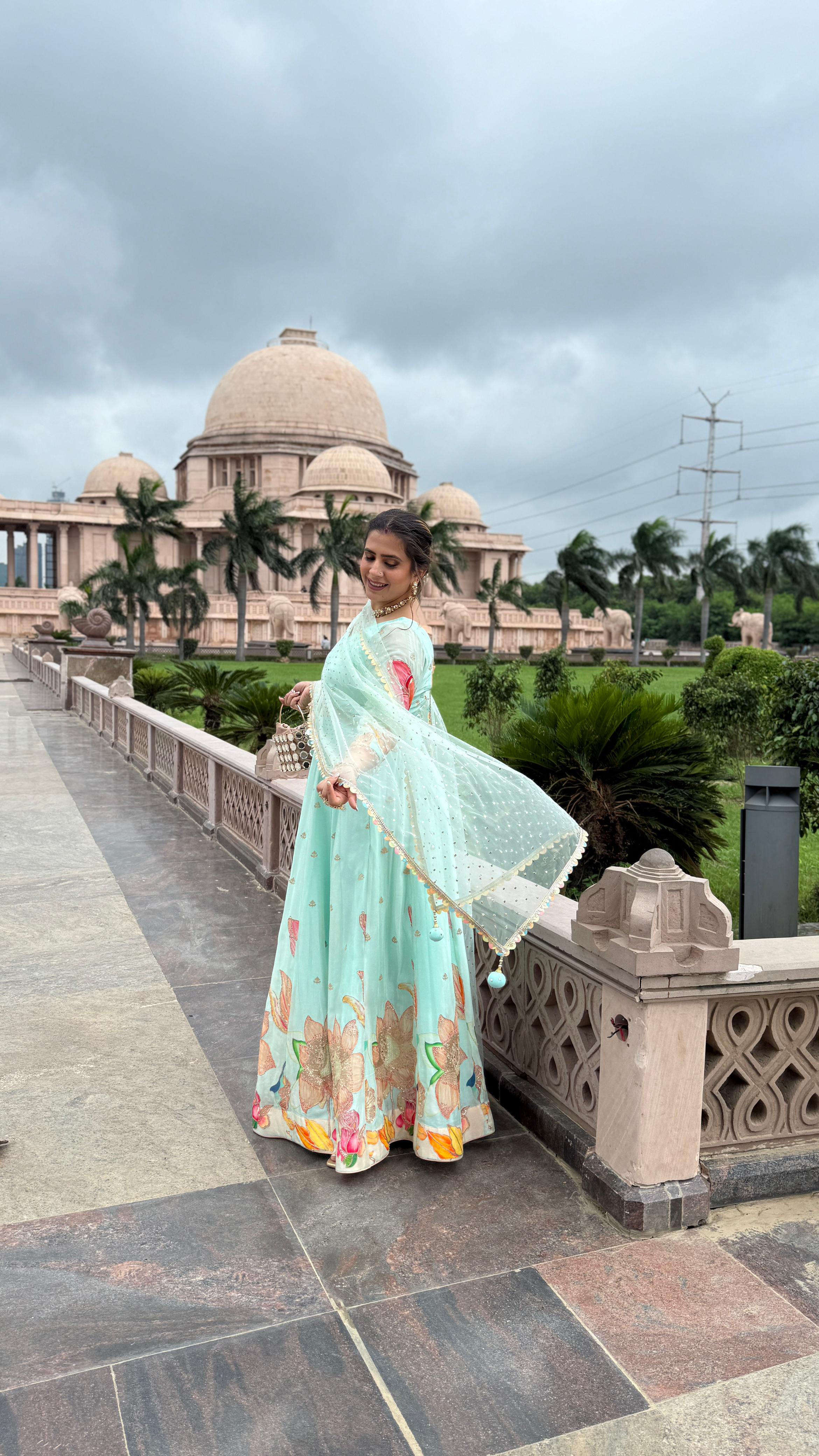 Mint Art Work Anarkali