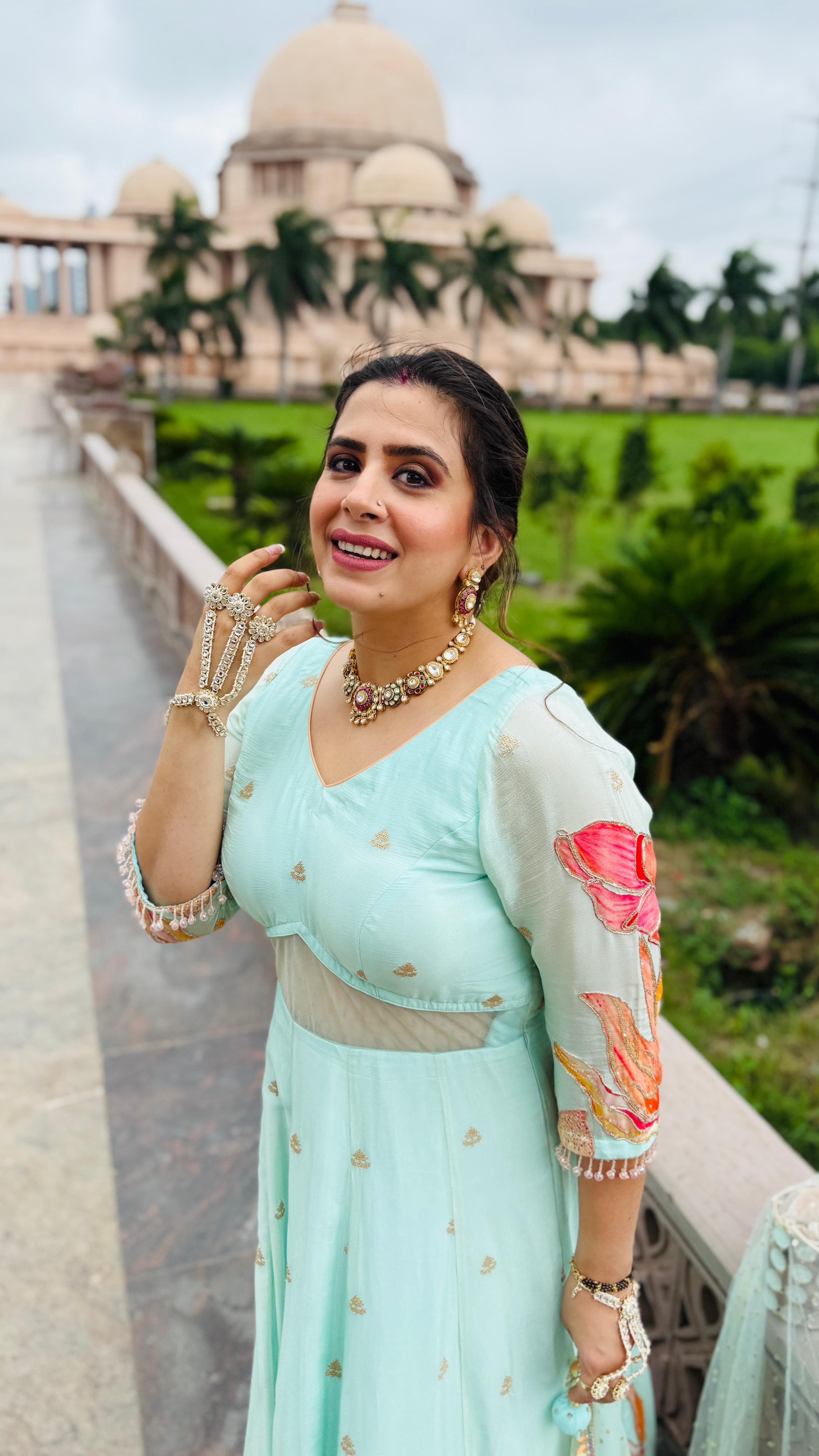 Mint Art Work Anarkali