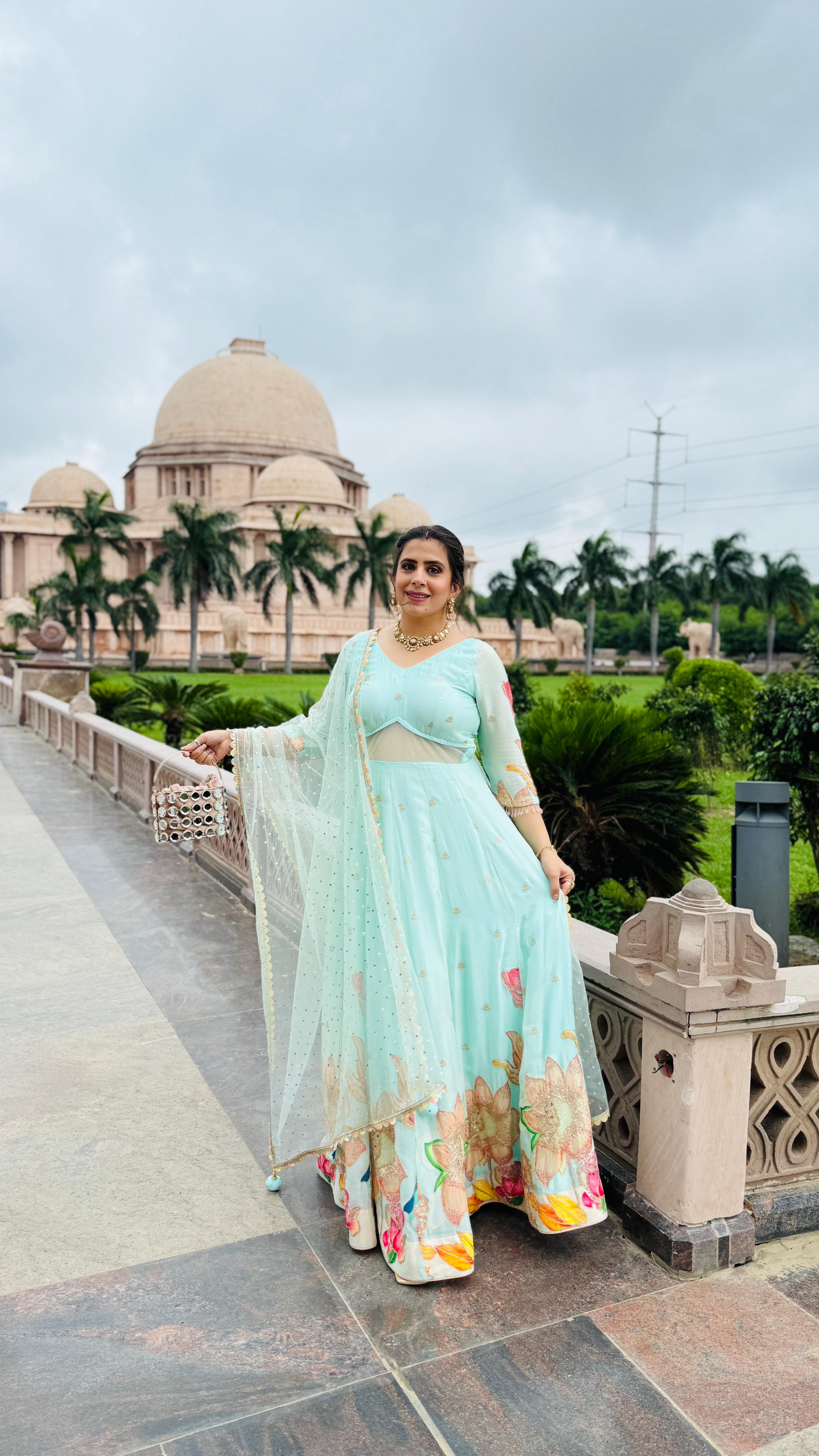 Mint Art Work Anarkali