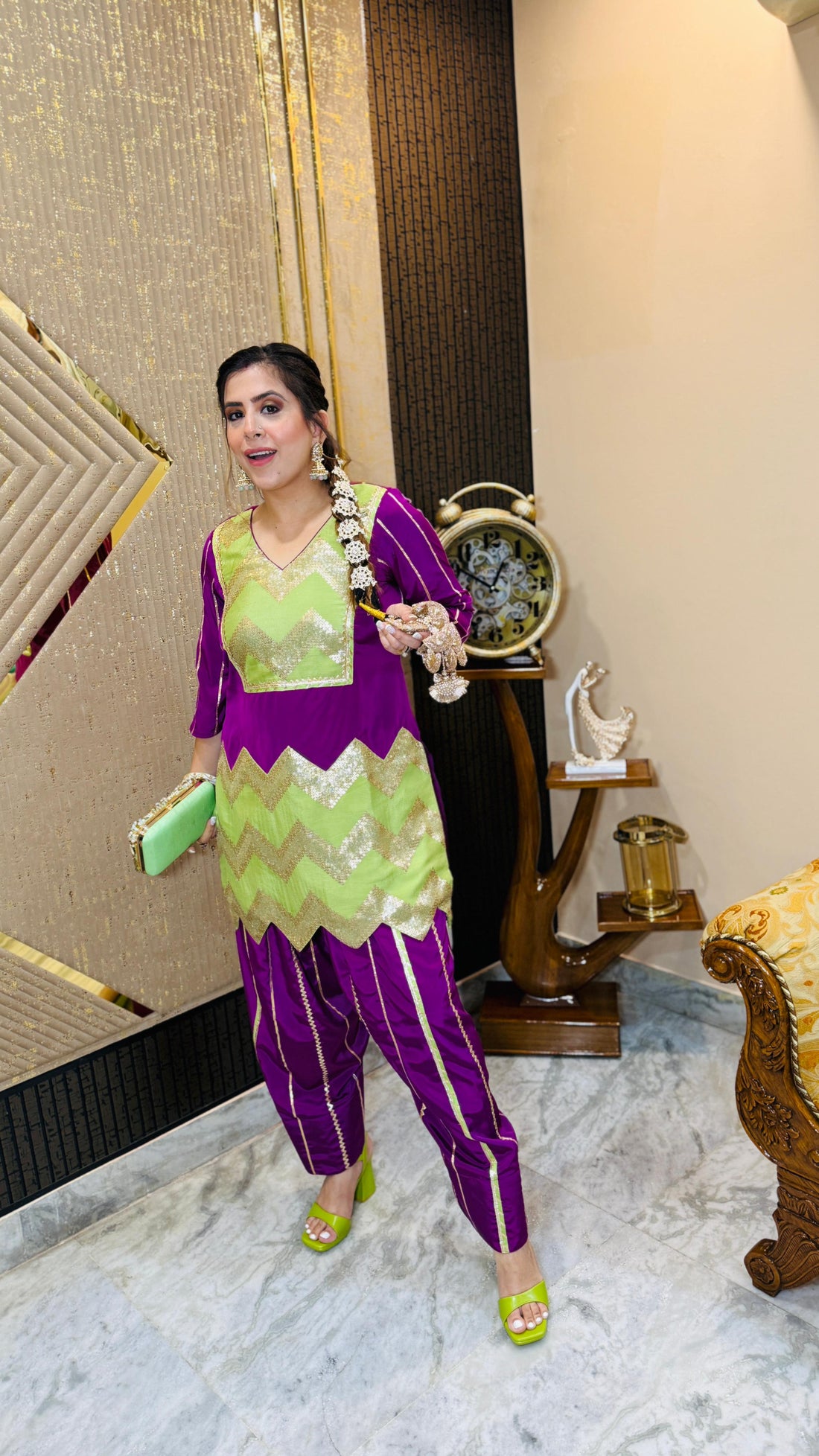 Violet & Pista Farshi Salwar Suit