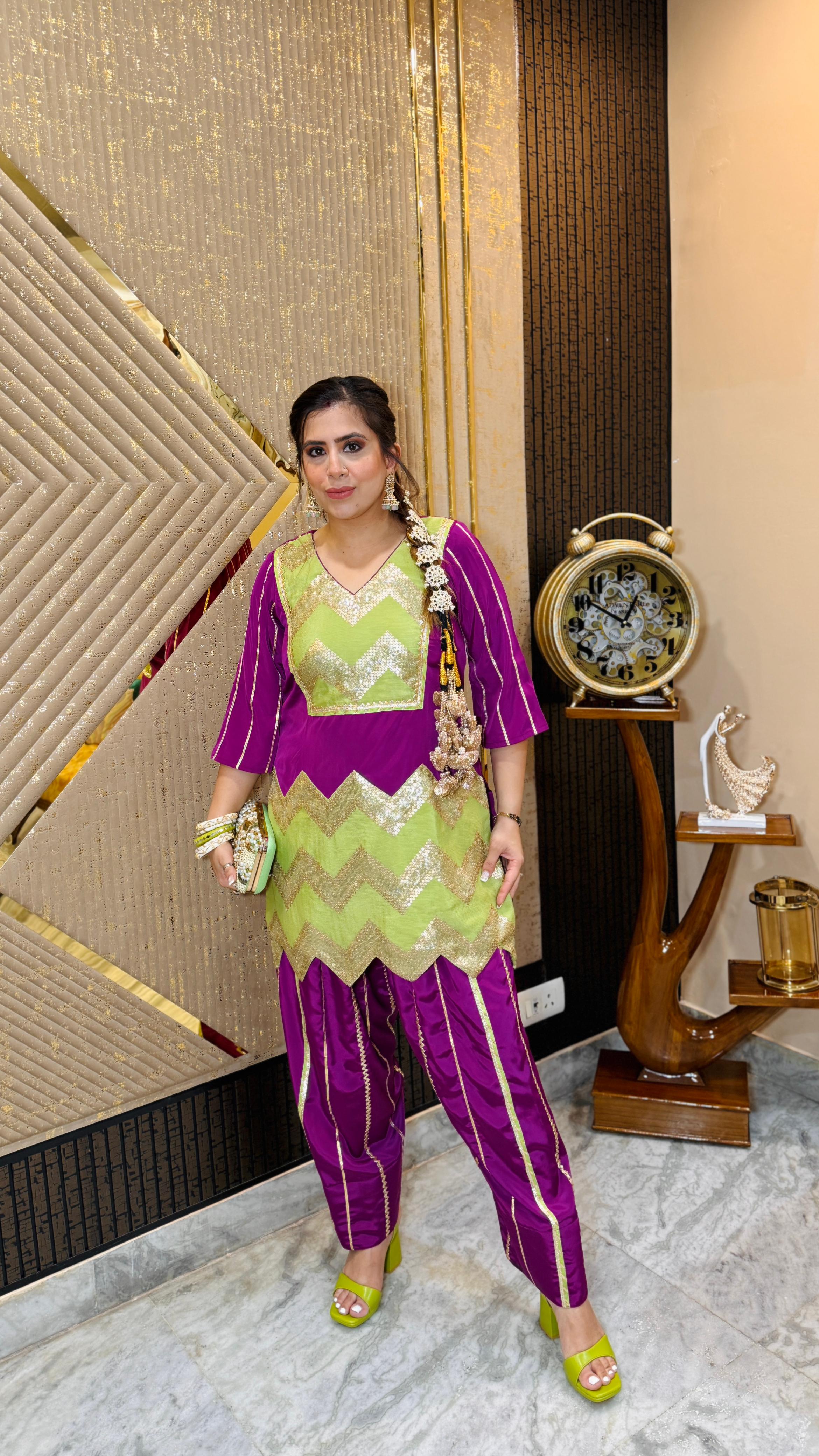 Violet & Pista Farshi Salwar Suit