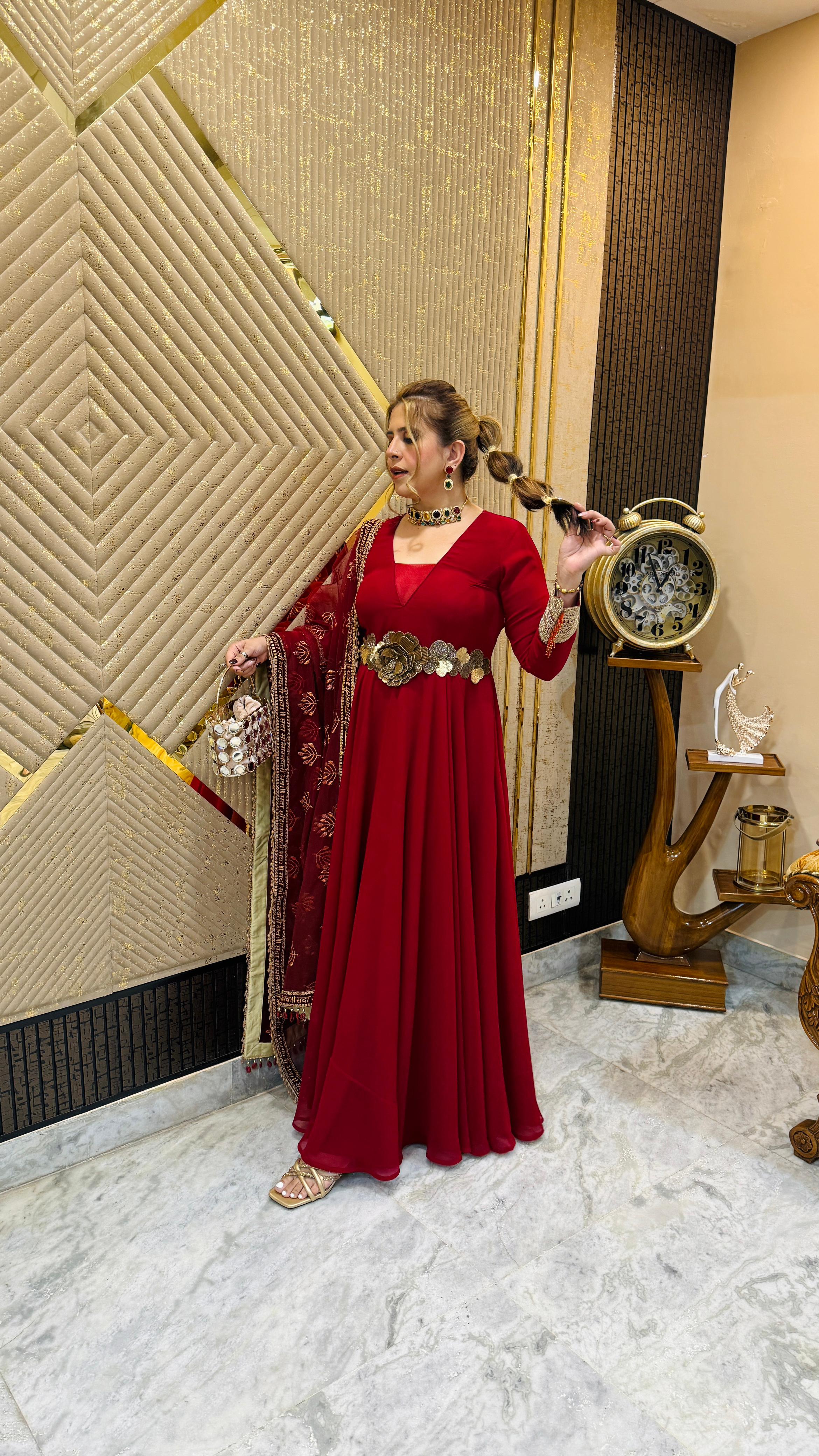 Maroon Festive Anarkali (Without Dupatta)