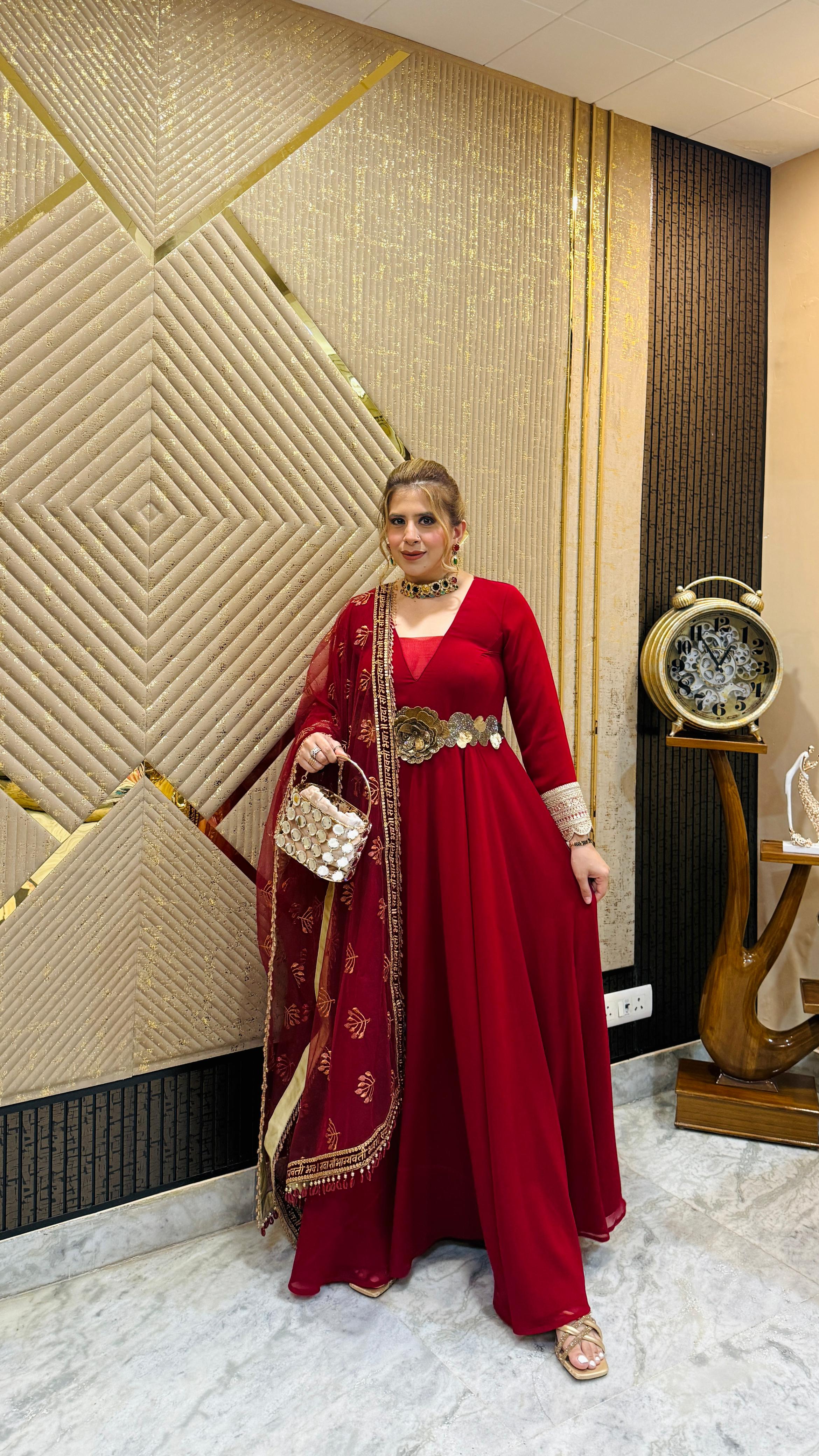 Maroon Festive Anarkali (Without Dupatta)