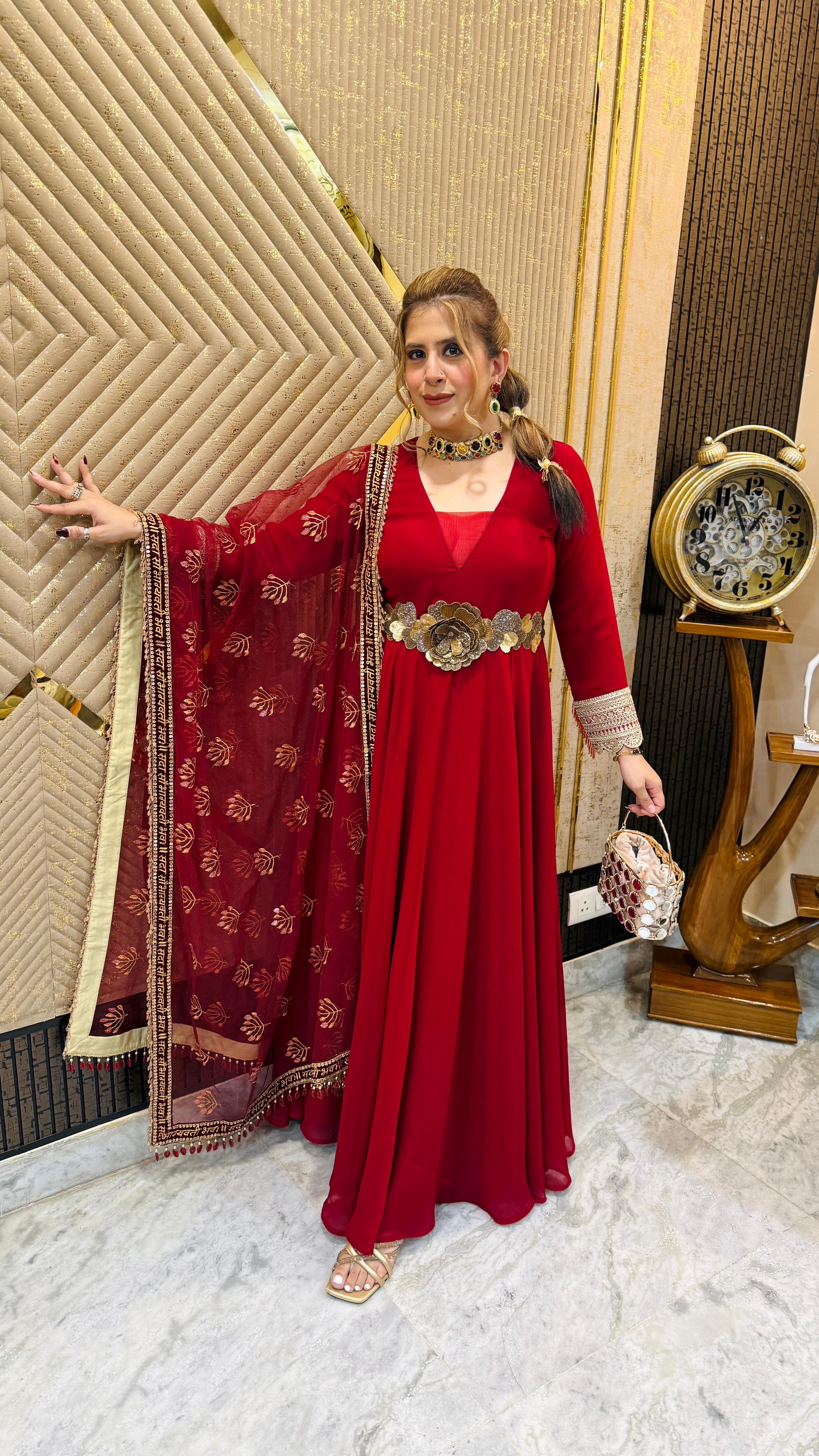 Maroon Festive Anarkali (Without Dupatta)