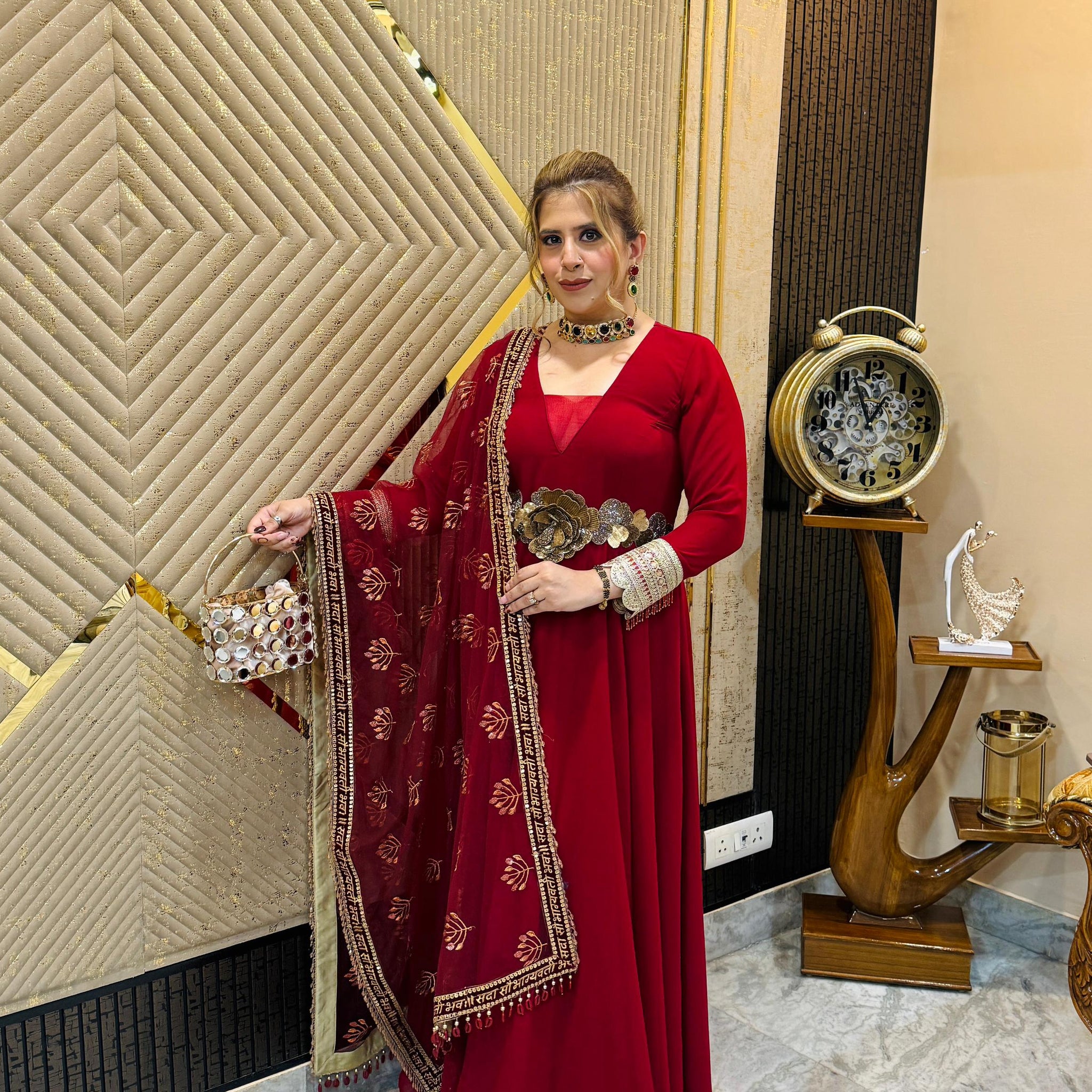 Maroon Festive Anarkali (Without Dupatta)