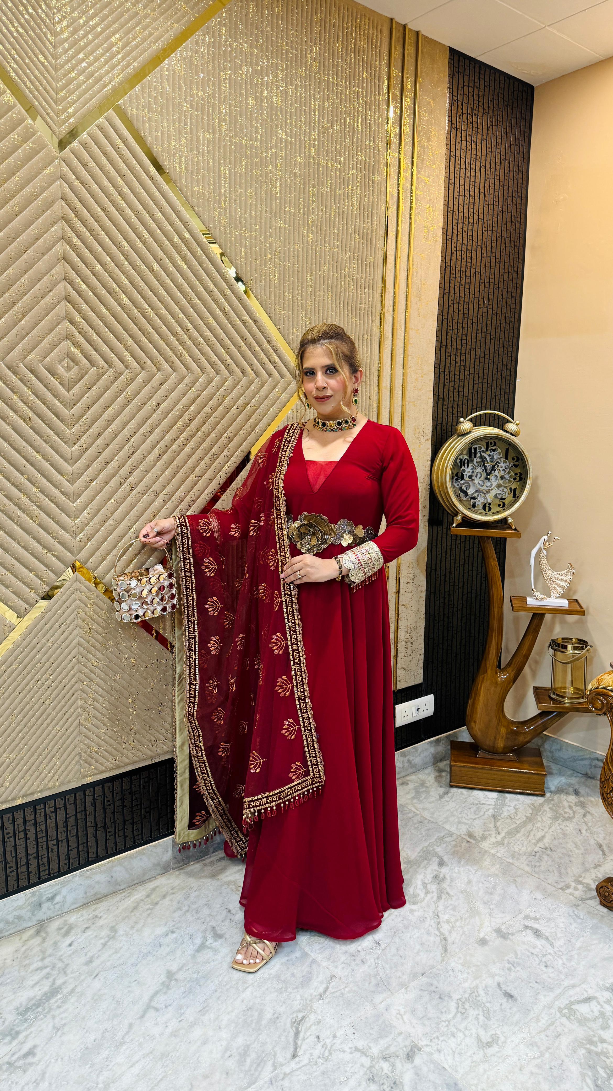 Maroon Festive Anarkali (Without Dupatta)