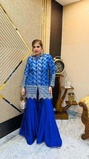 Blue Banarasi Mirror Garara Co-Ord