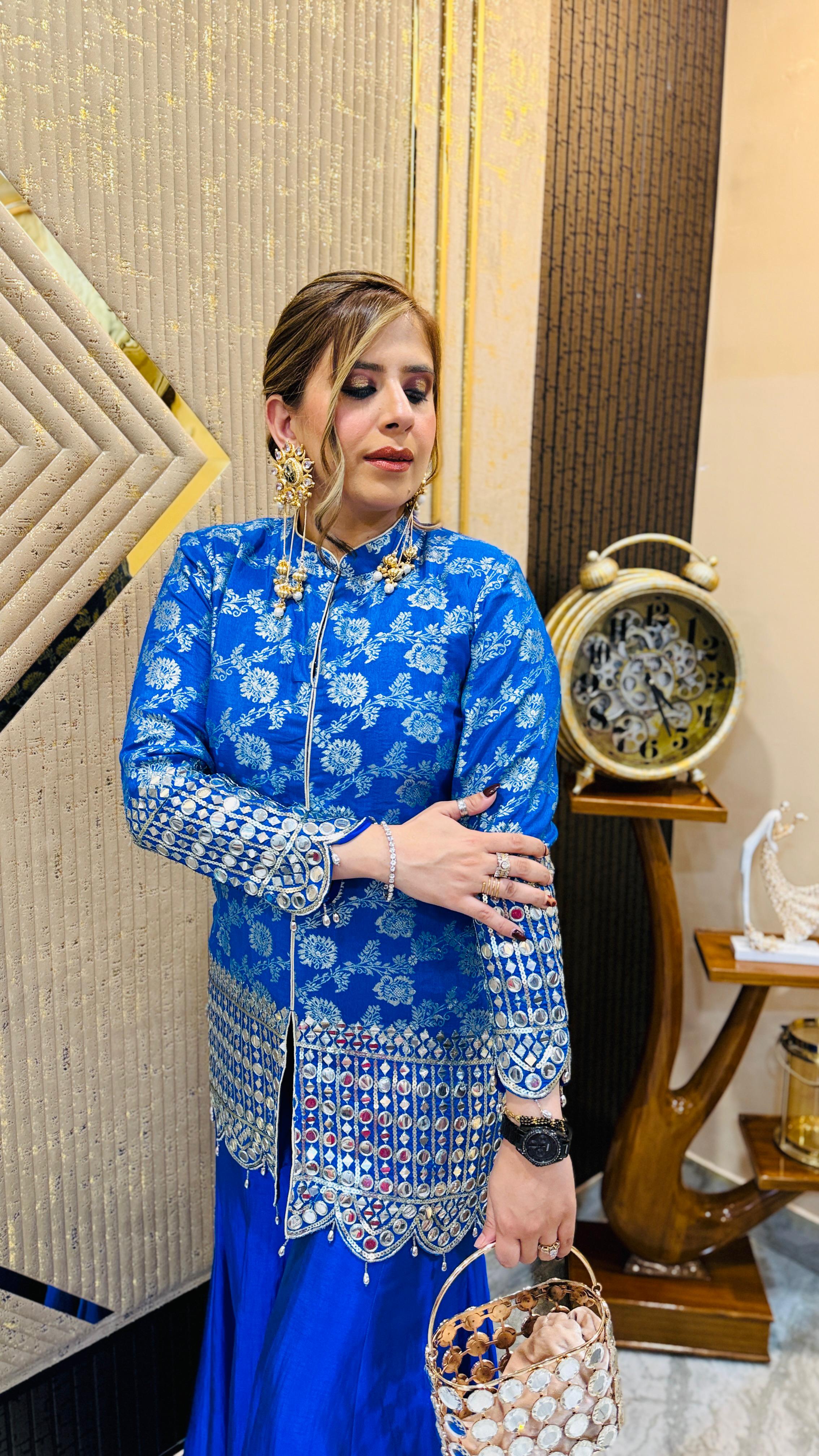 Blue Banarasi Mirror Garara Co-Ord