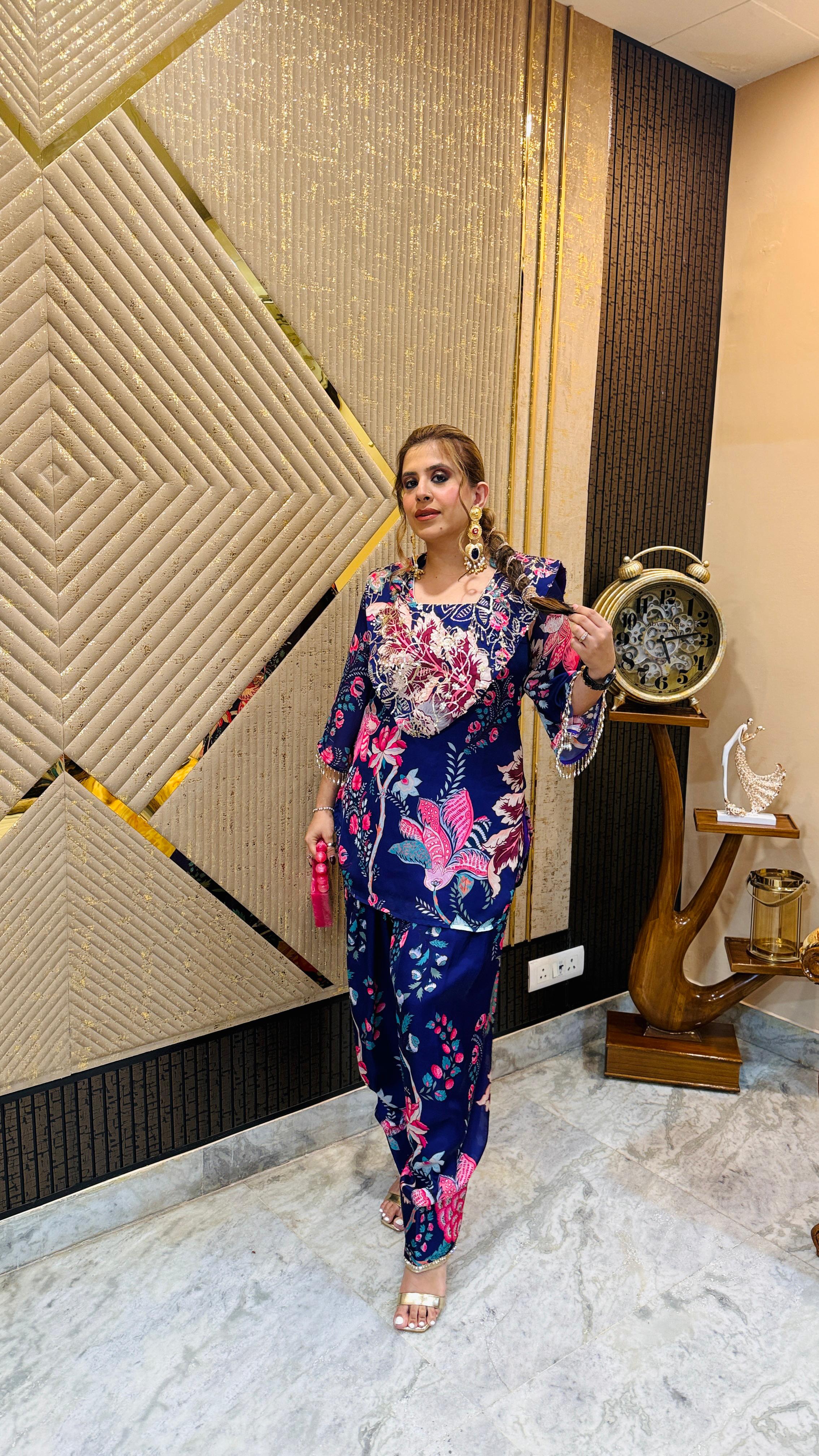 Purple Floral Farshi Salwar Co-Ord