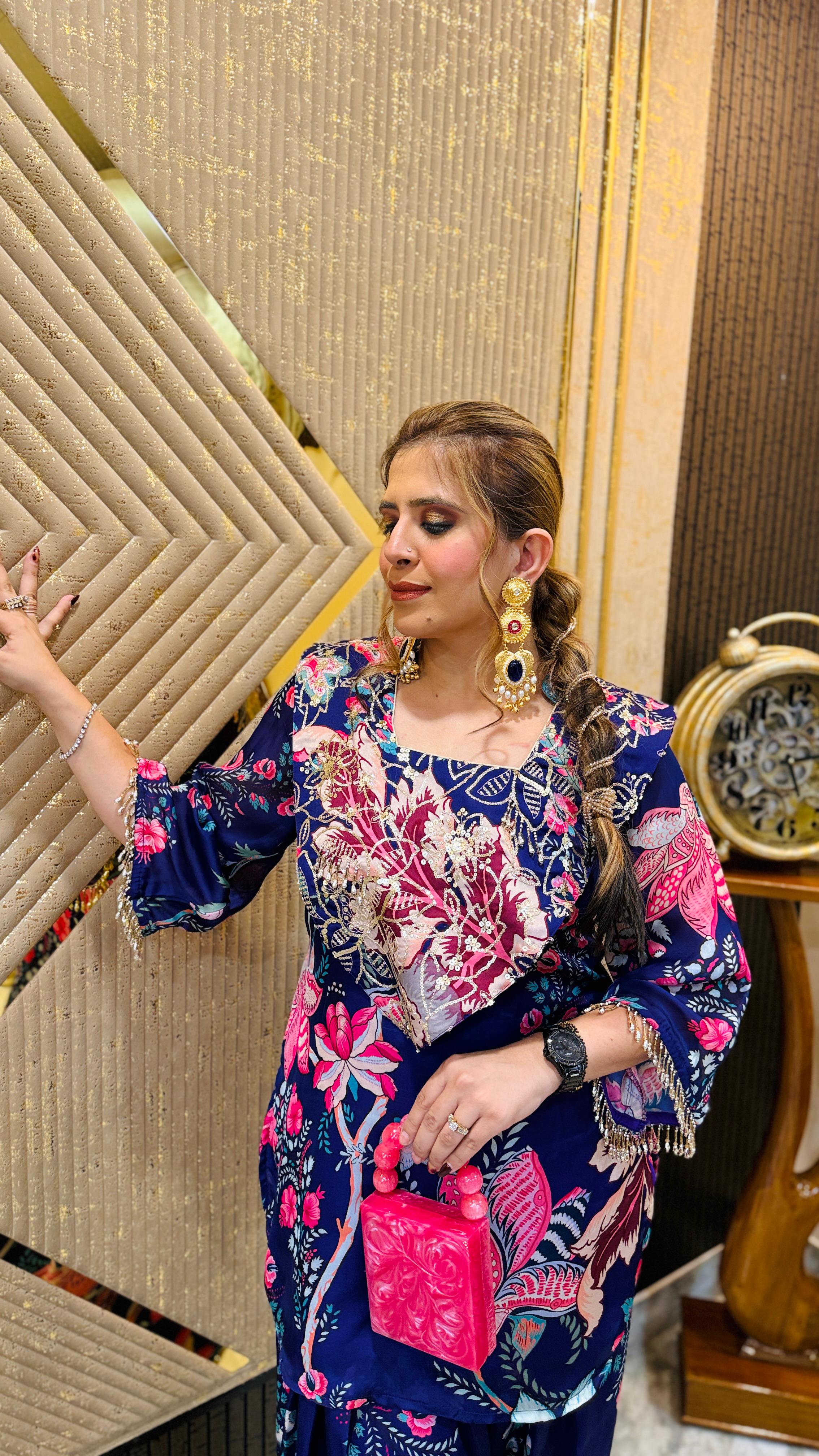 Purple Floral Farshi Salwar Co-Ord