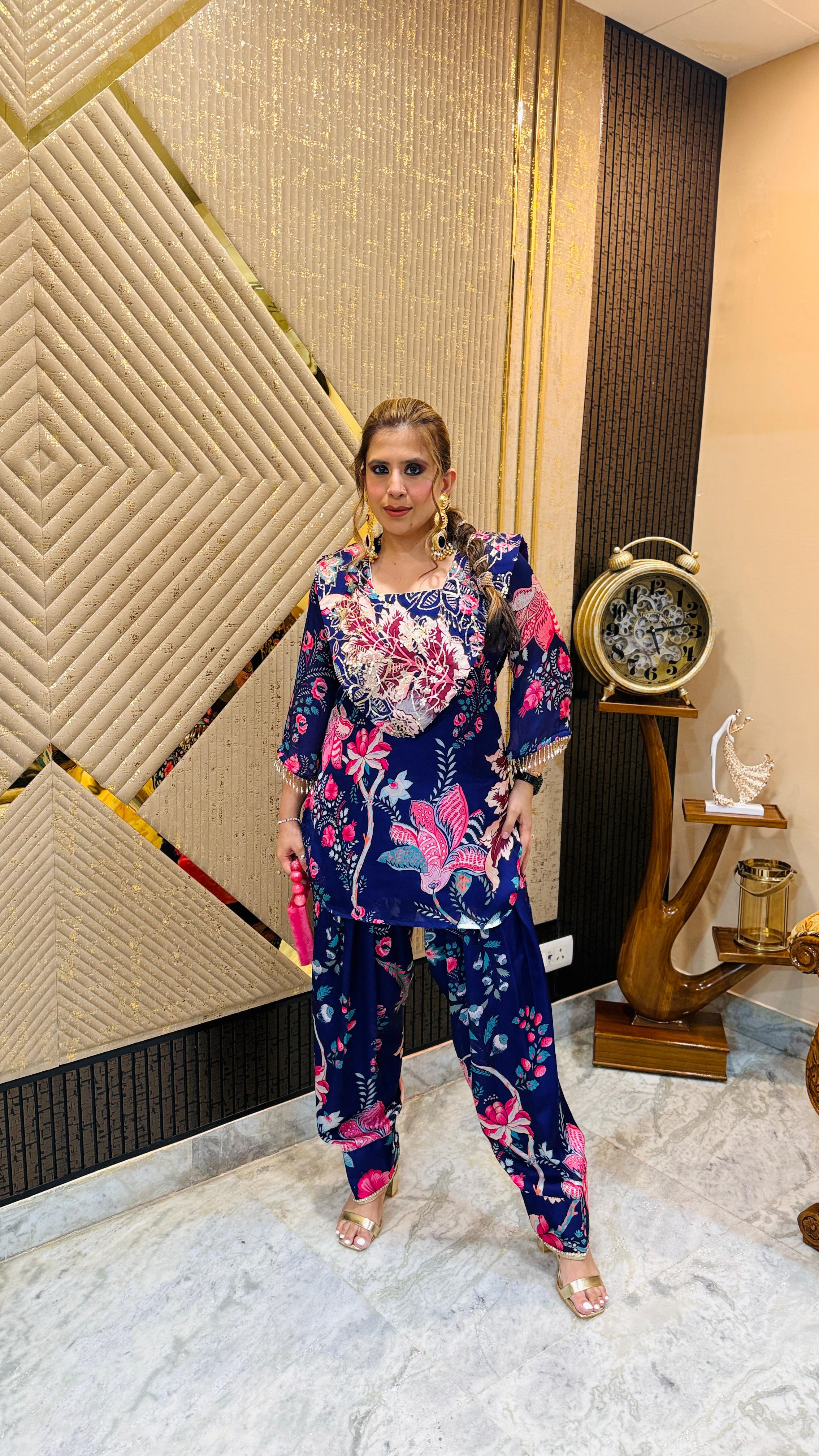 Purple Floral Farshi Salwar Co-Ord