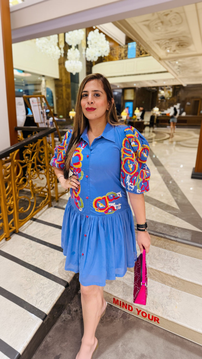 Blue Birthday Embroidered Dress | Party Wear | Lakhina Couture