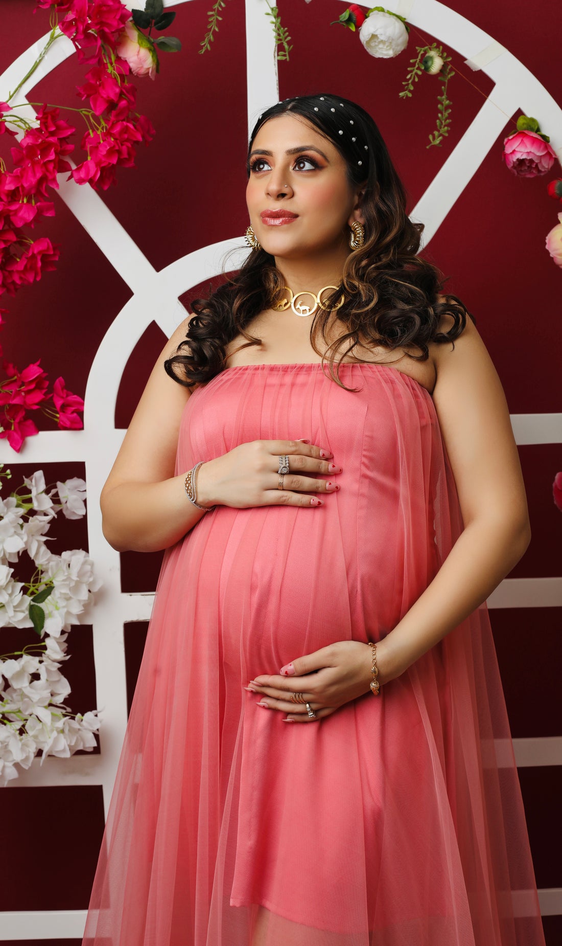 Coral Ruffled Midi Dress