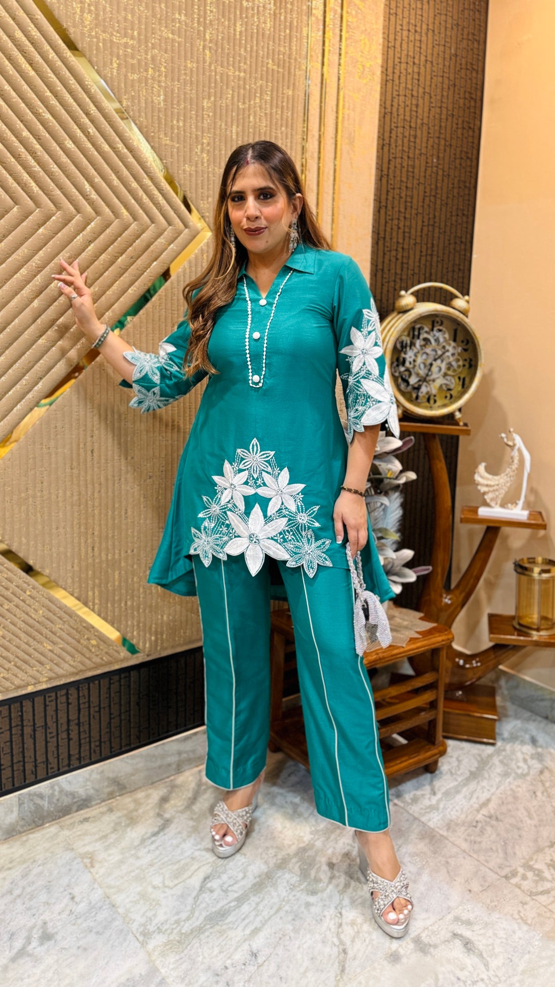 Teal Green Karvachauth Embroidered Co-Ord