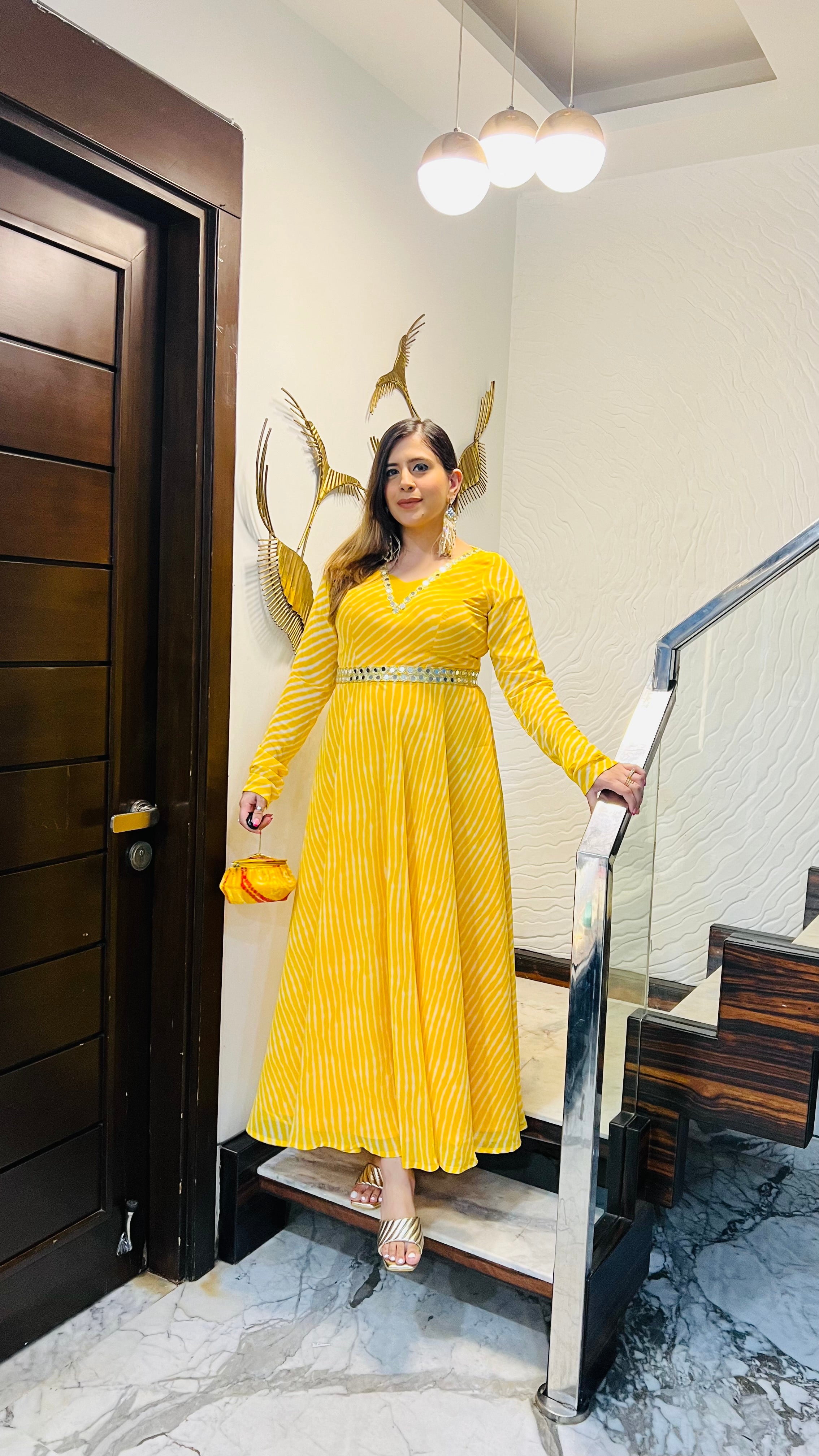 Yellow Leheriya Ethnic Maxi Dress
