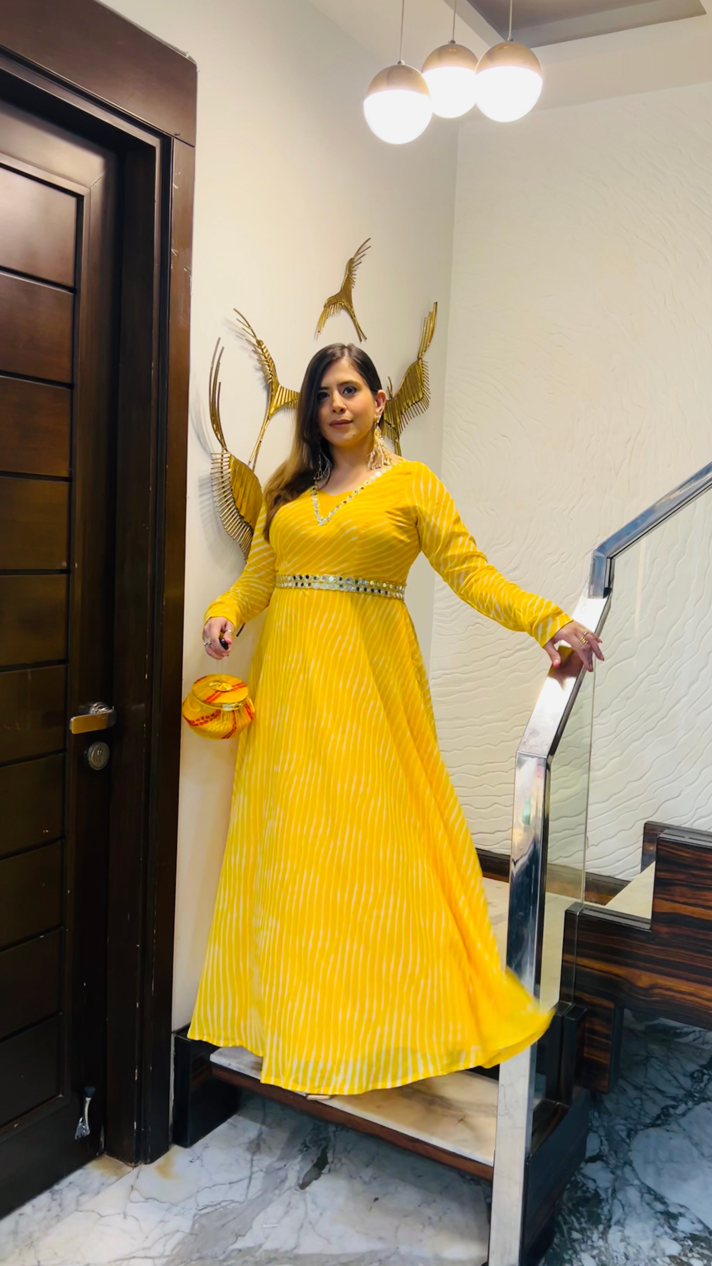 Yellow Leheriya Ethnic Maxi Dress
