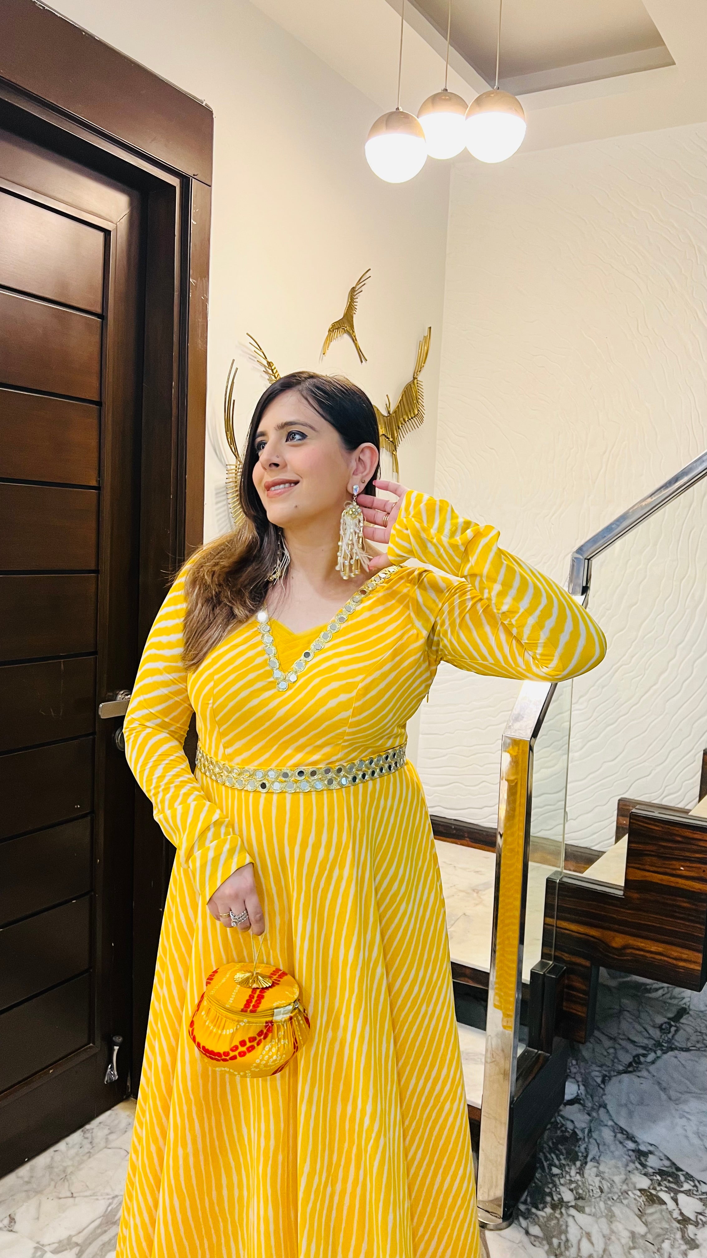 Yellow Leheriya Ethnic Maxi Dress