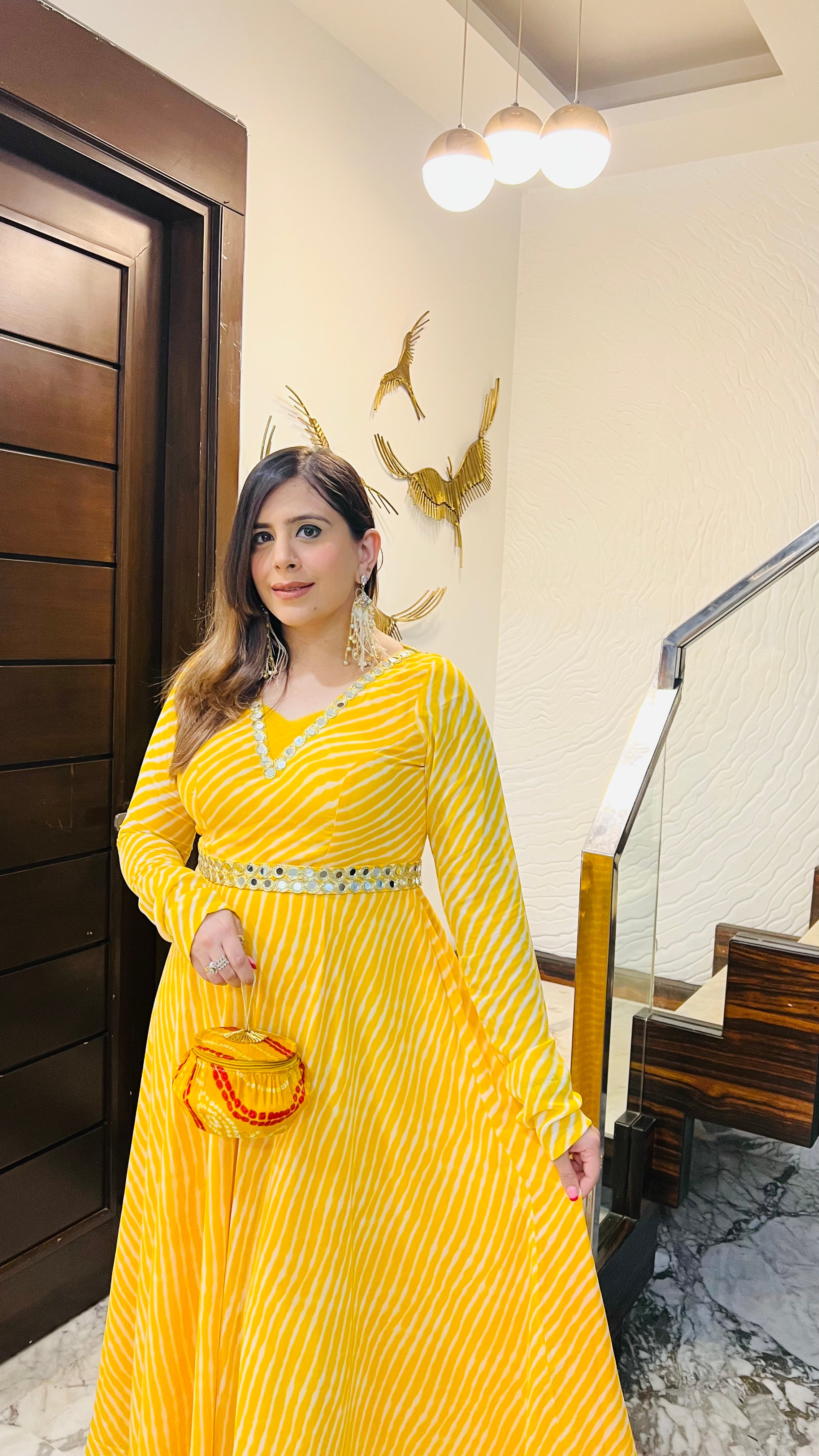 Yellow Leheriya Ethnic Maxi Dress