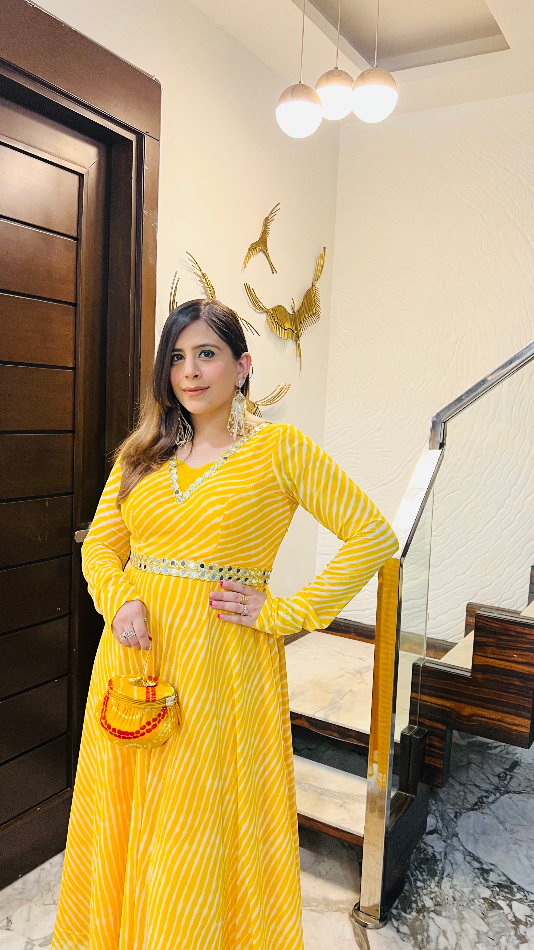 Yellow Leheriya Ethnic Maxi Dress