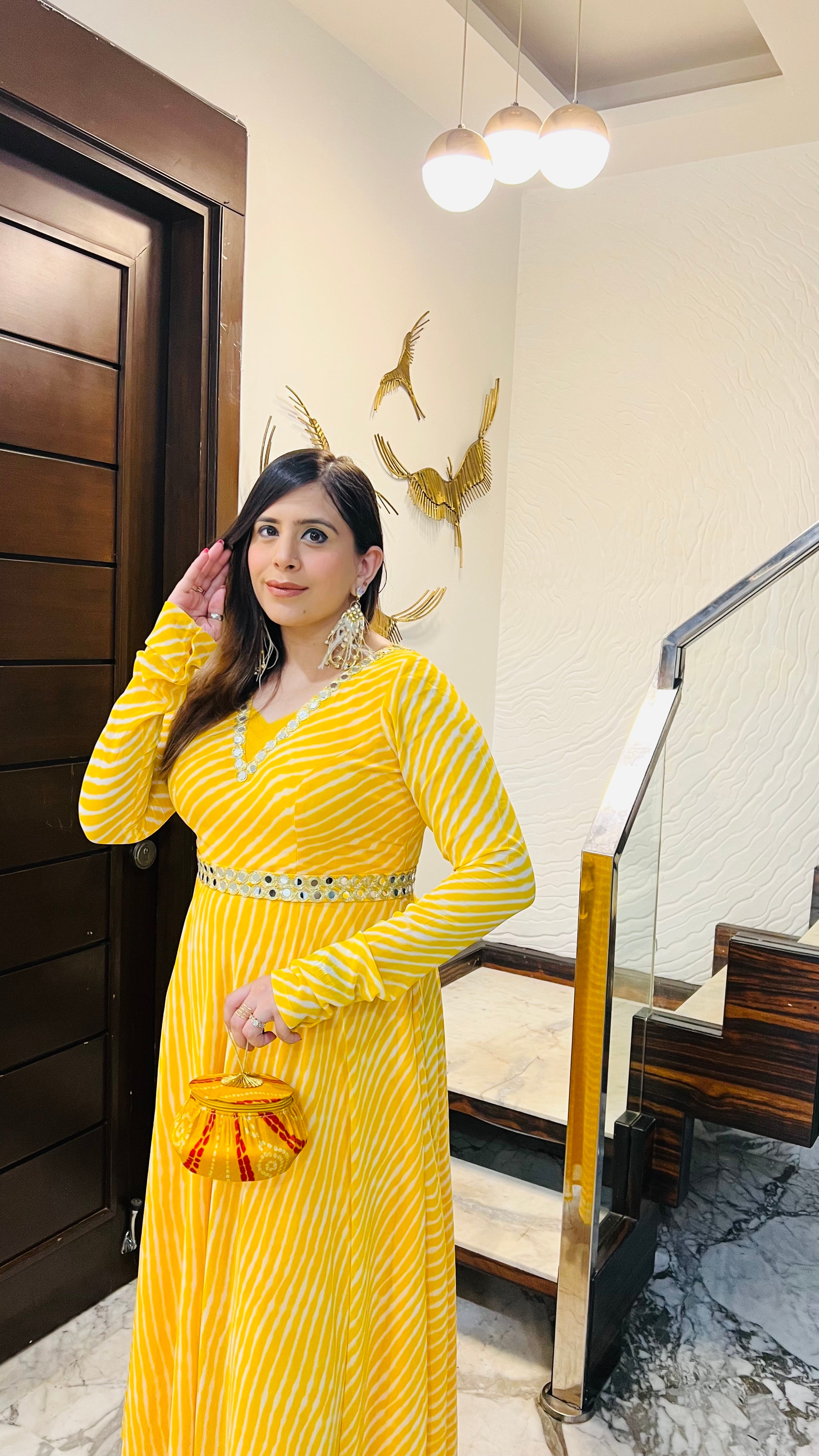 Yellow Leheriya Ethnic Maxi Dress