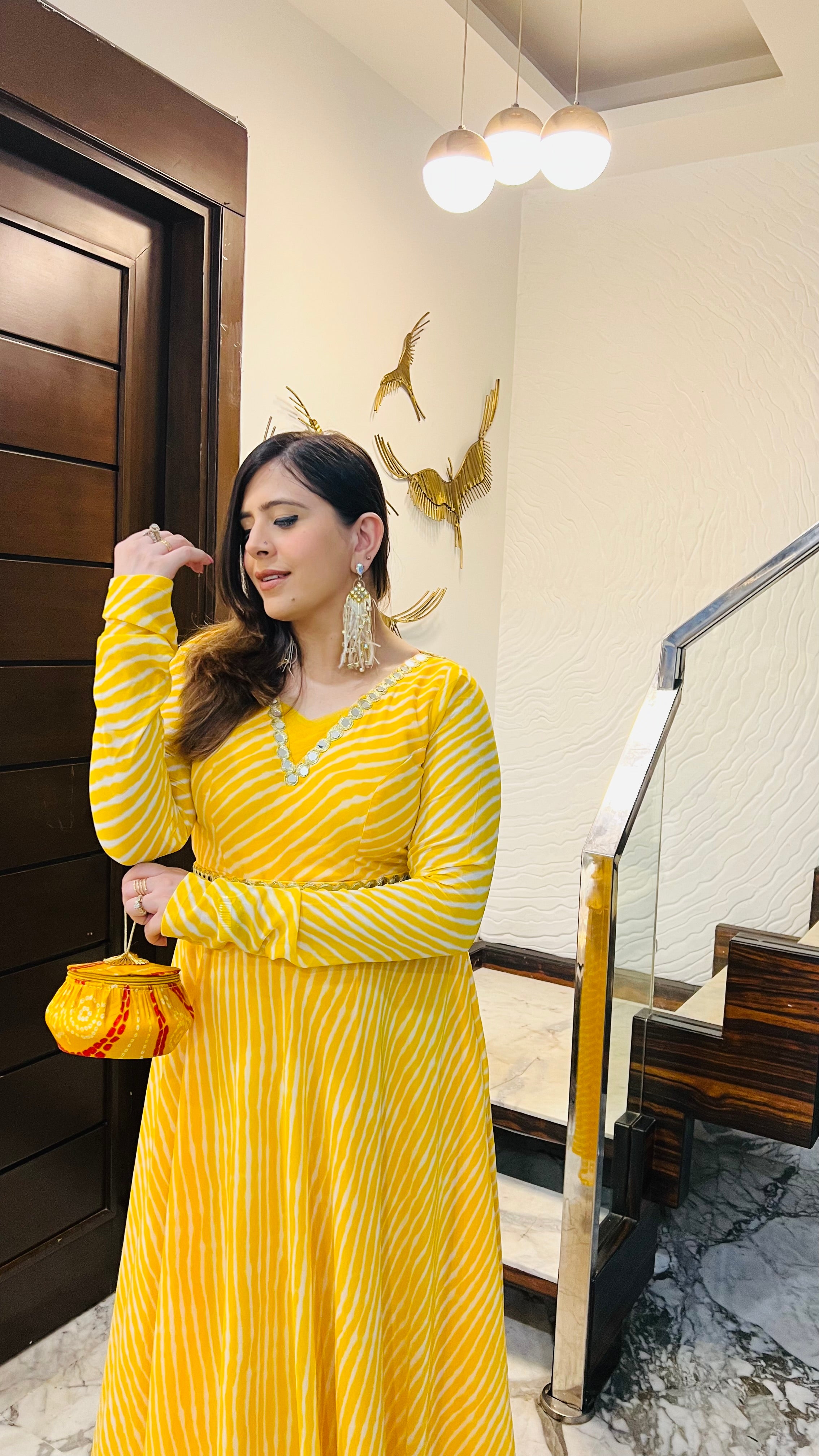 Yellow Leheriya Ethnic Maxi Dress